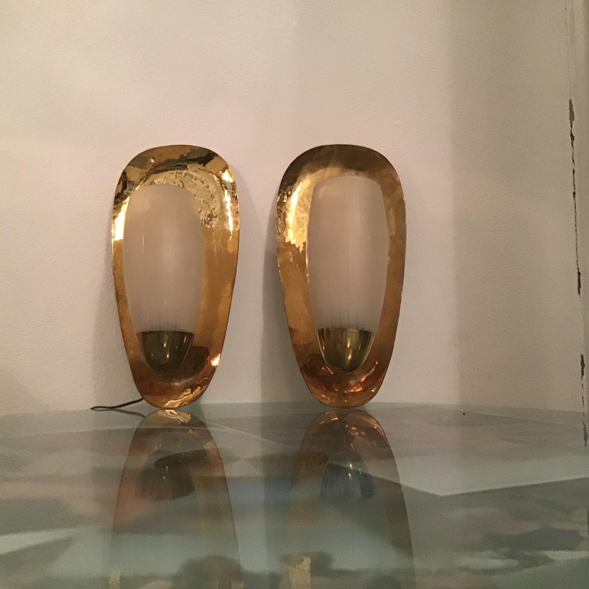 Stilnovo Sconces Brass Glass 1950 Italy 2