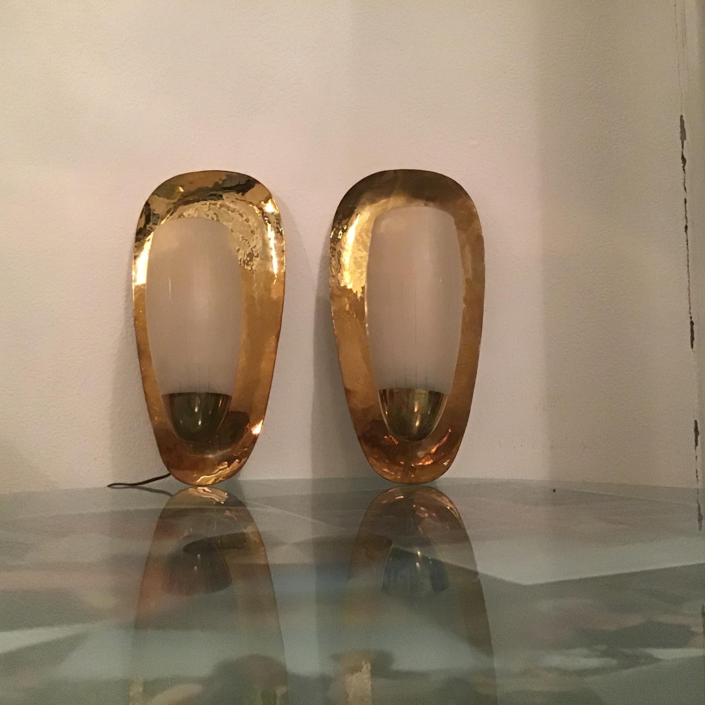 Stilnovo Sconces Brass Glass 1950 Italy 3