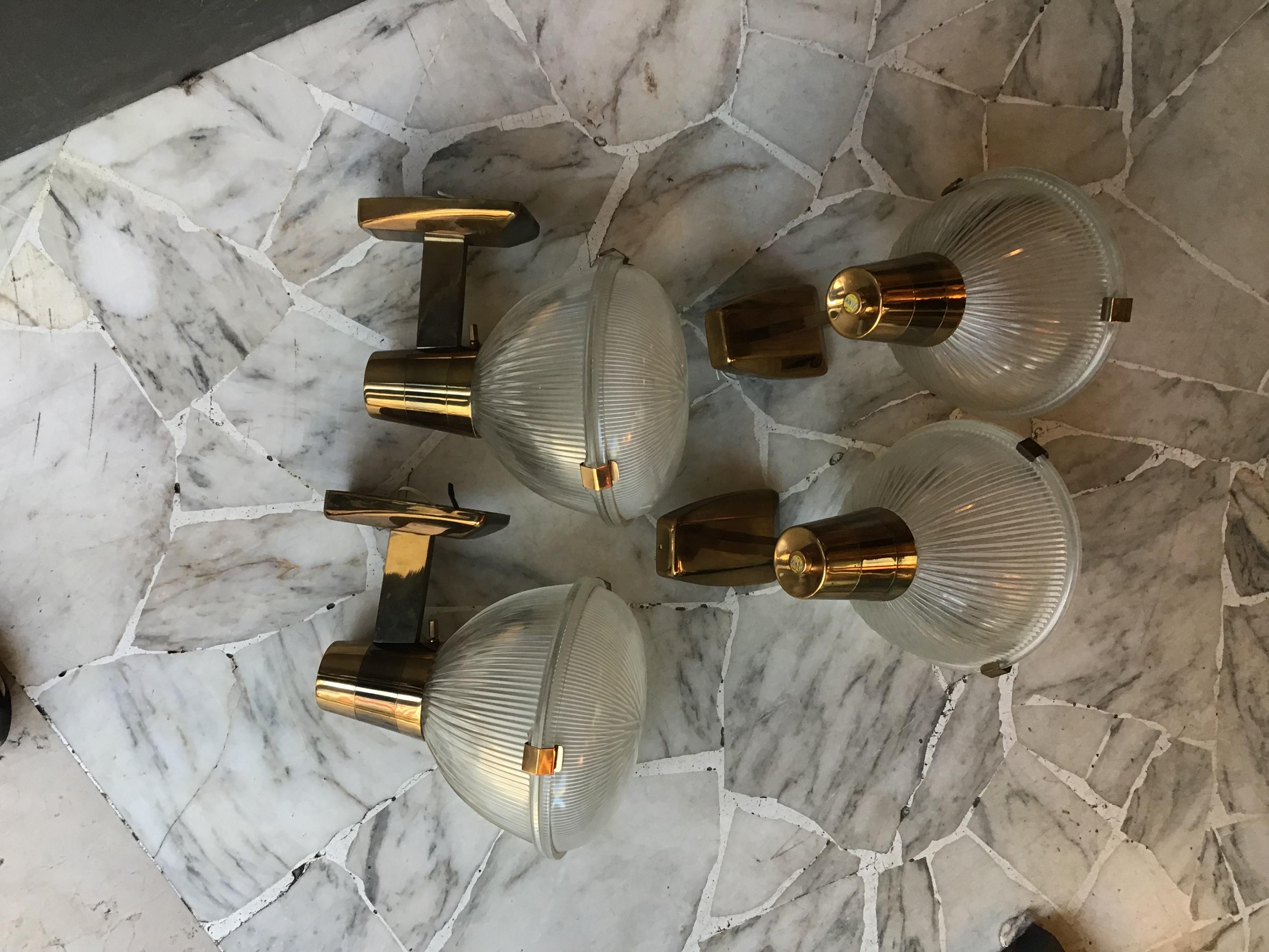 Italian Stilnovo Sconces Brass Glass 1955 Italy  For Sale