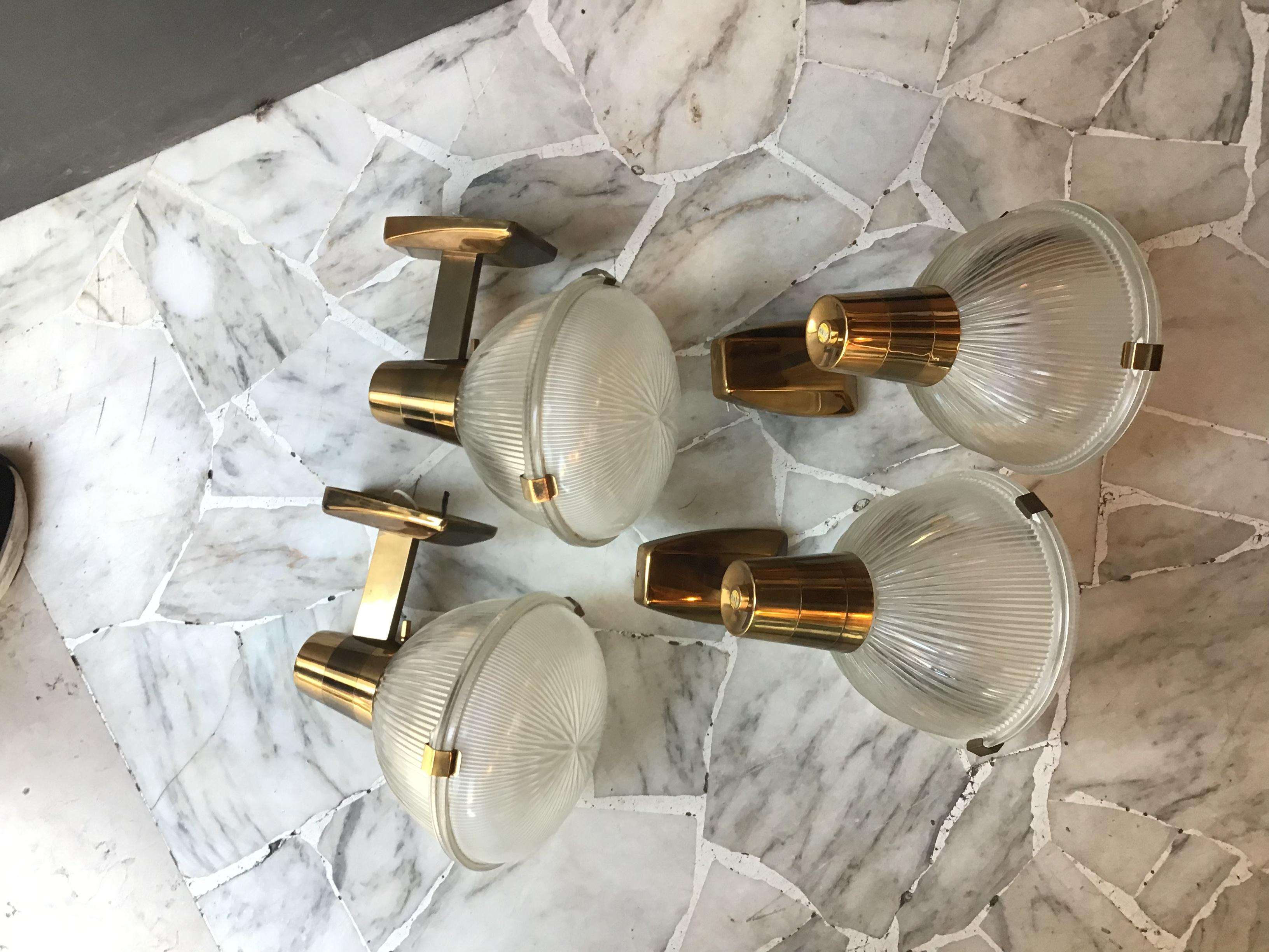 Stilnovo Sconces Brass Glass, 1955, Italy In Excellent Condition For Sale In Milano, IT