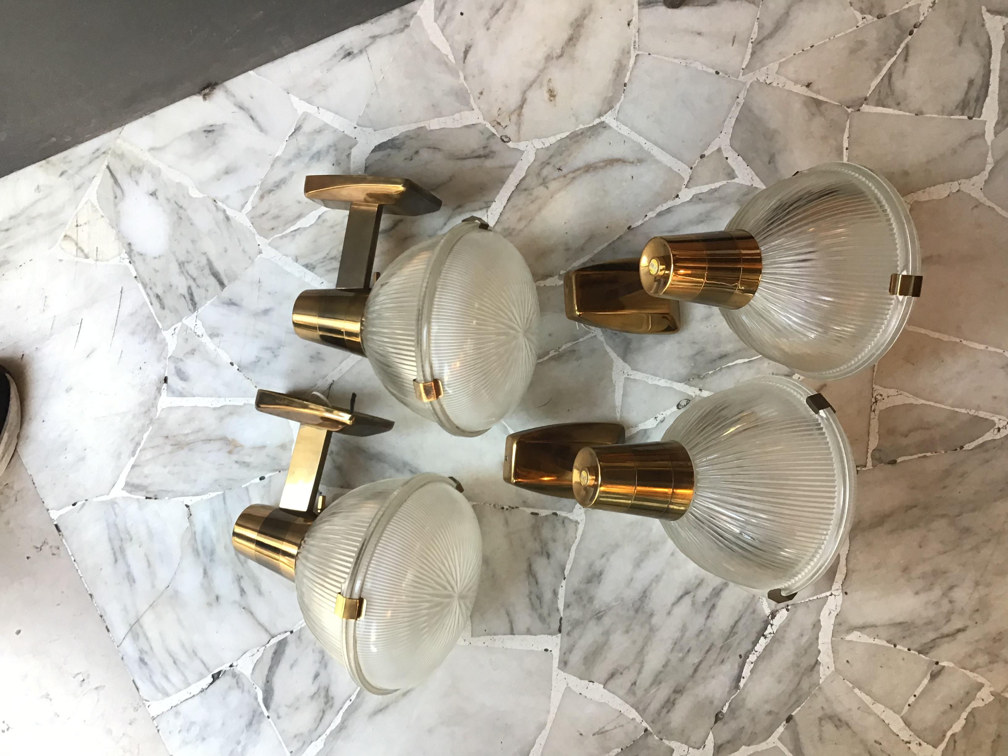 Mid-20th Century Stilnovo Sconces Brass Glass 1955 Italy  For Sale