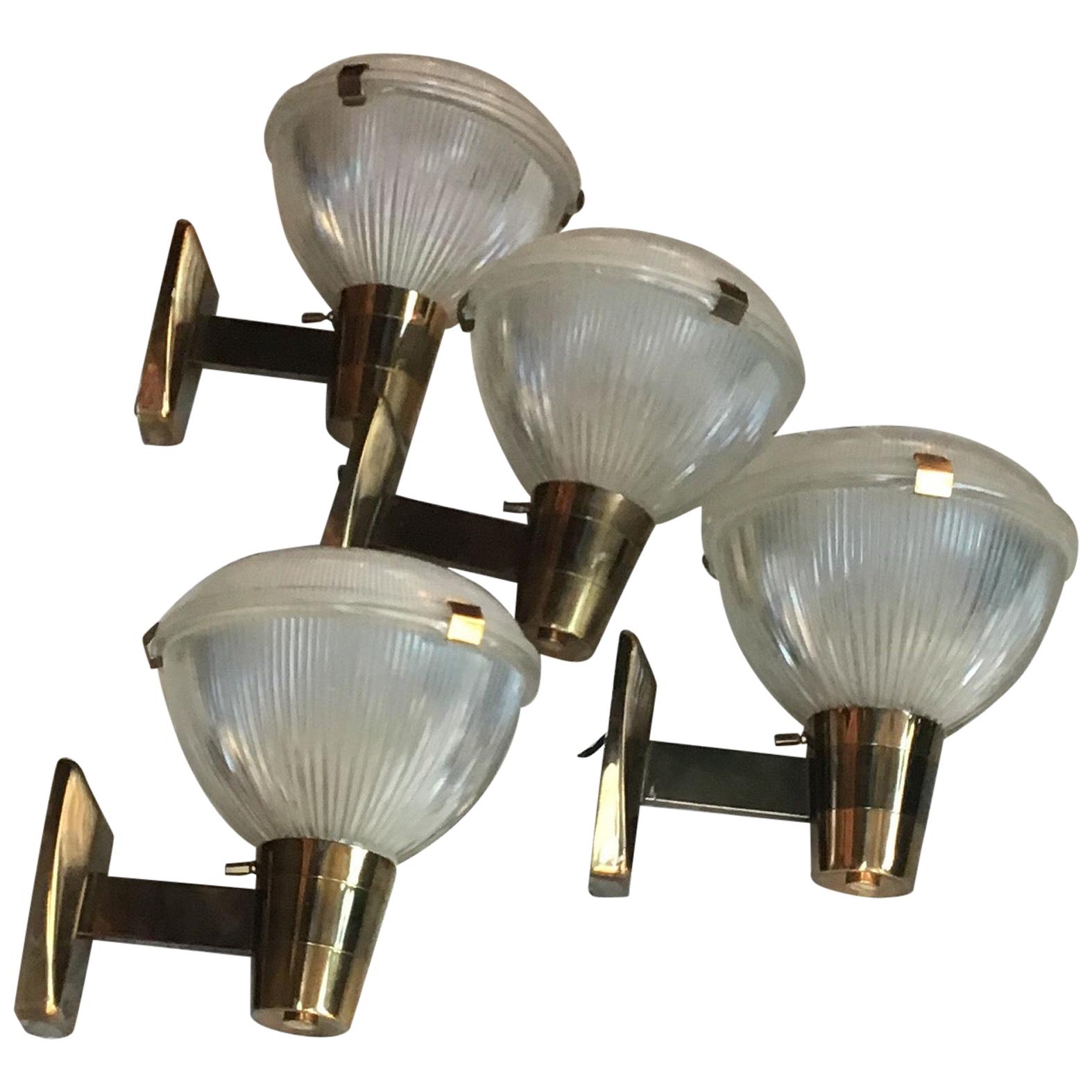 Stilnovo Sconces Brass Glass 1955 Italy  For Sale