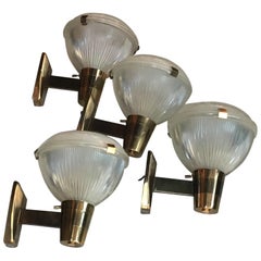 Vintage Stilnovo Sconces Brass Glass 1955 Italy 