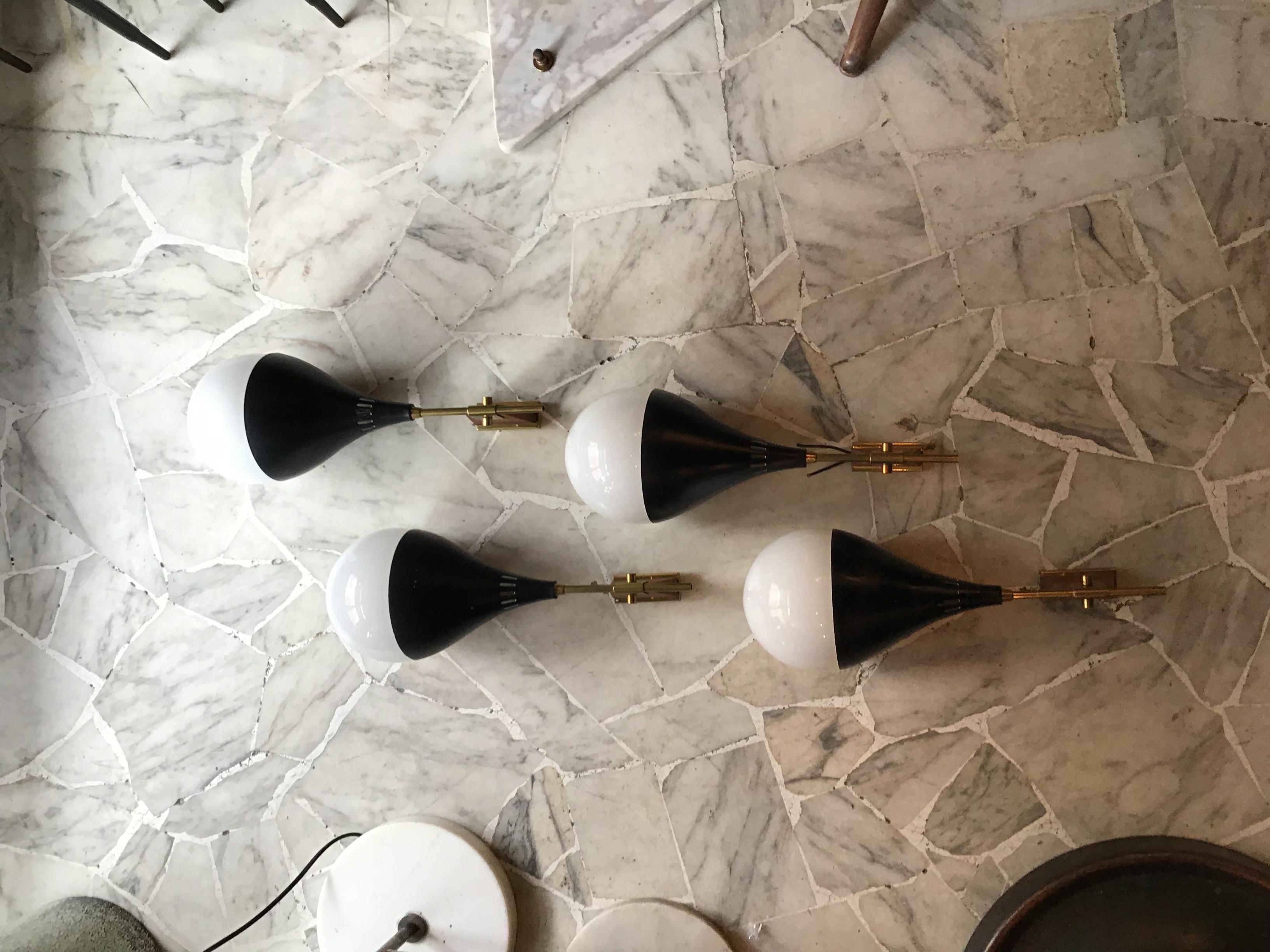 Stilnovo Sconces Brass Glass Wood Black Metal 1950, Italy In Good Condition In Milano, IT