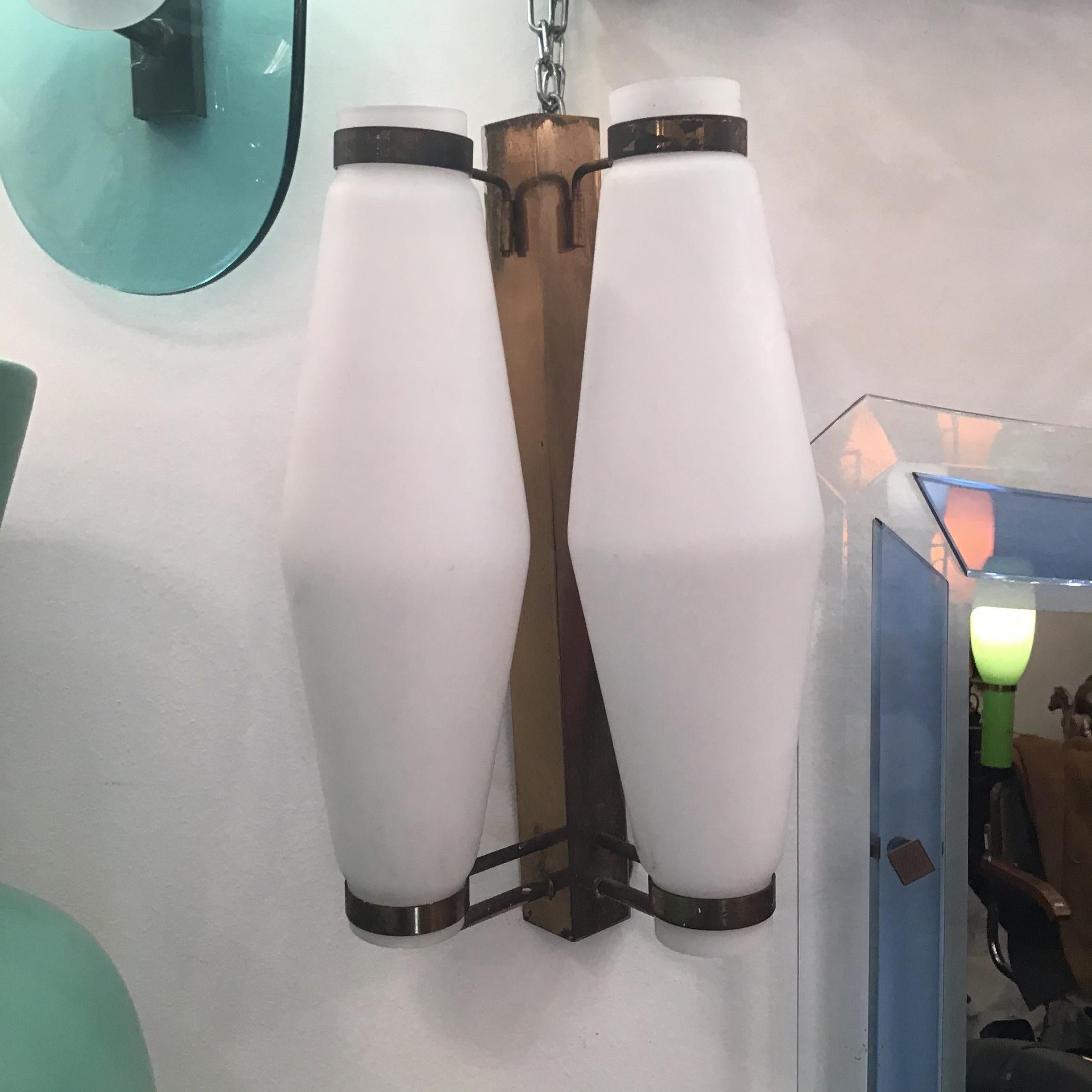 Stilnovo Sconces Brass Opaline Glass, 1950, Italy In Good Condition For Sale In Milano, IT