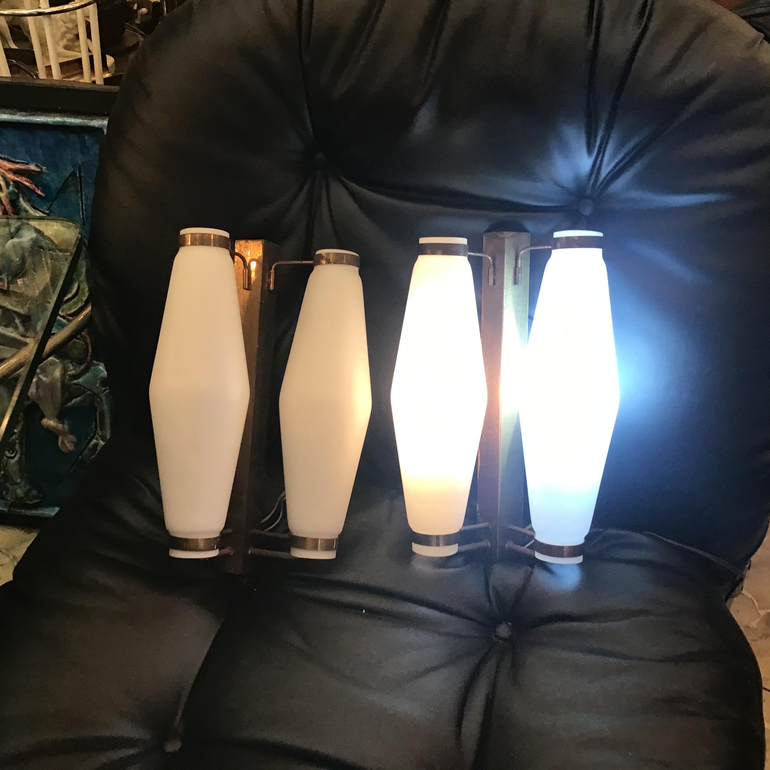 Stilnovo Sconces Brass Opaline Glass, 1950, Italy For Sale 1