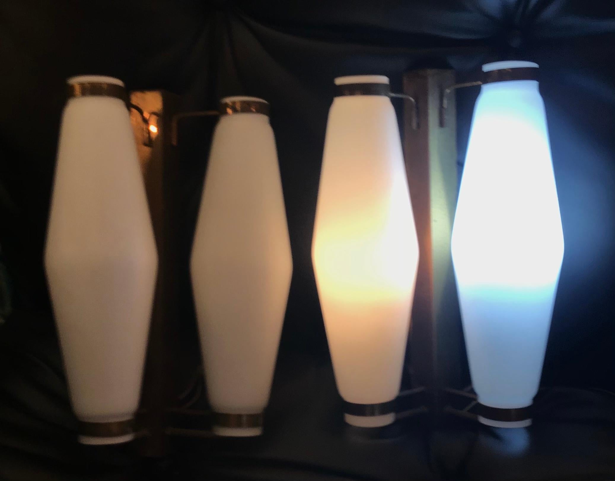 Stilnovo Sconces Brass Opaline Glass, 1950, Italy For Sale 3