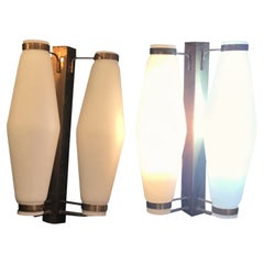 Stilnovo Sconces Brass Opaline Glass, 1950, Italy