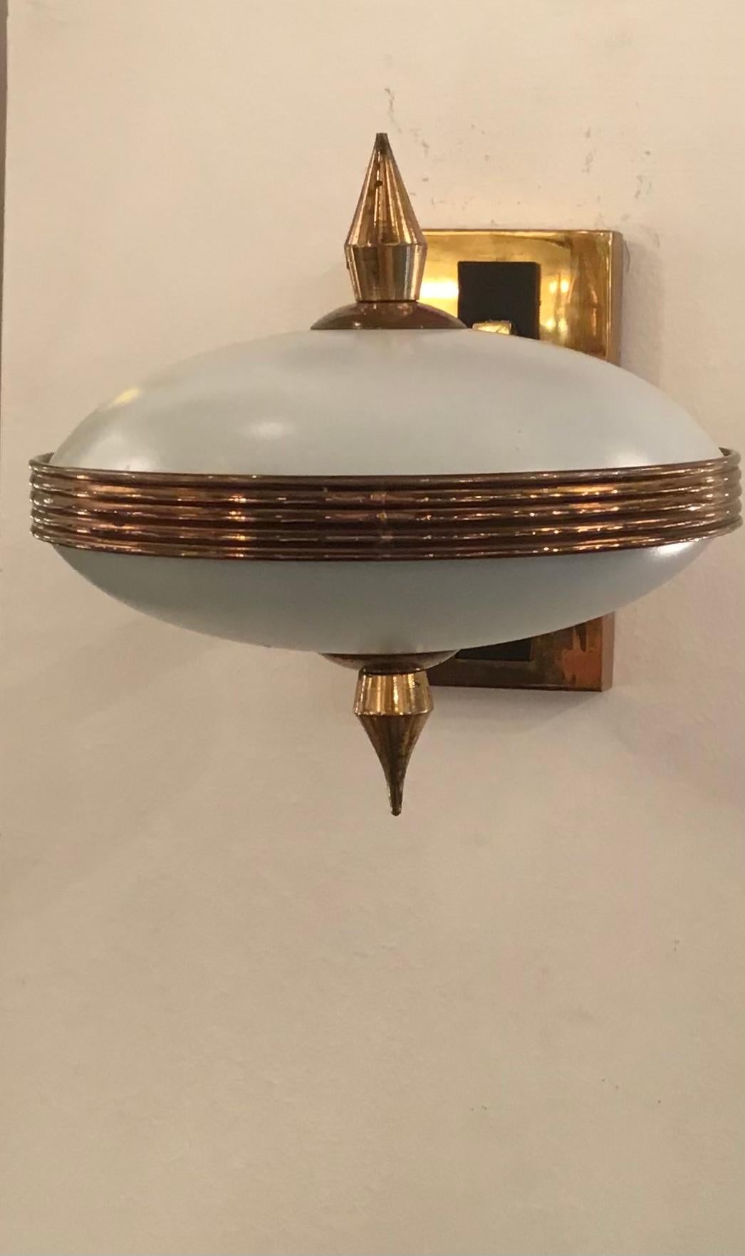 Stilnovo Style Sconces Brass Opaline Glass Iron, 1950, Italy 4