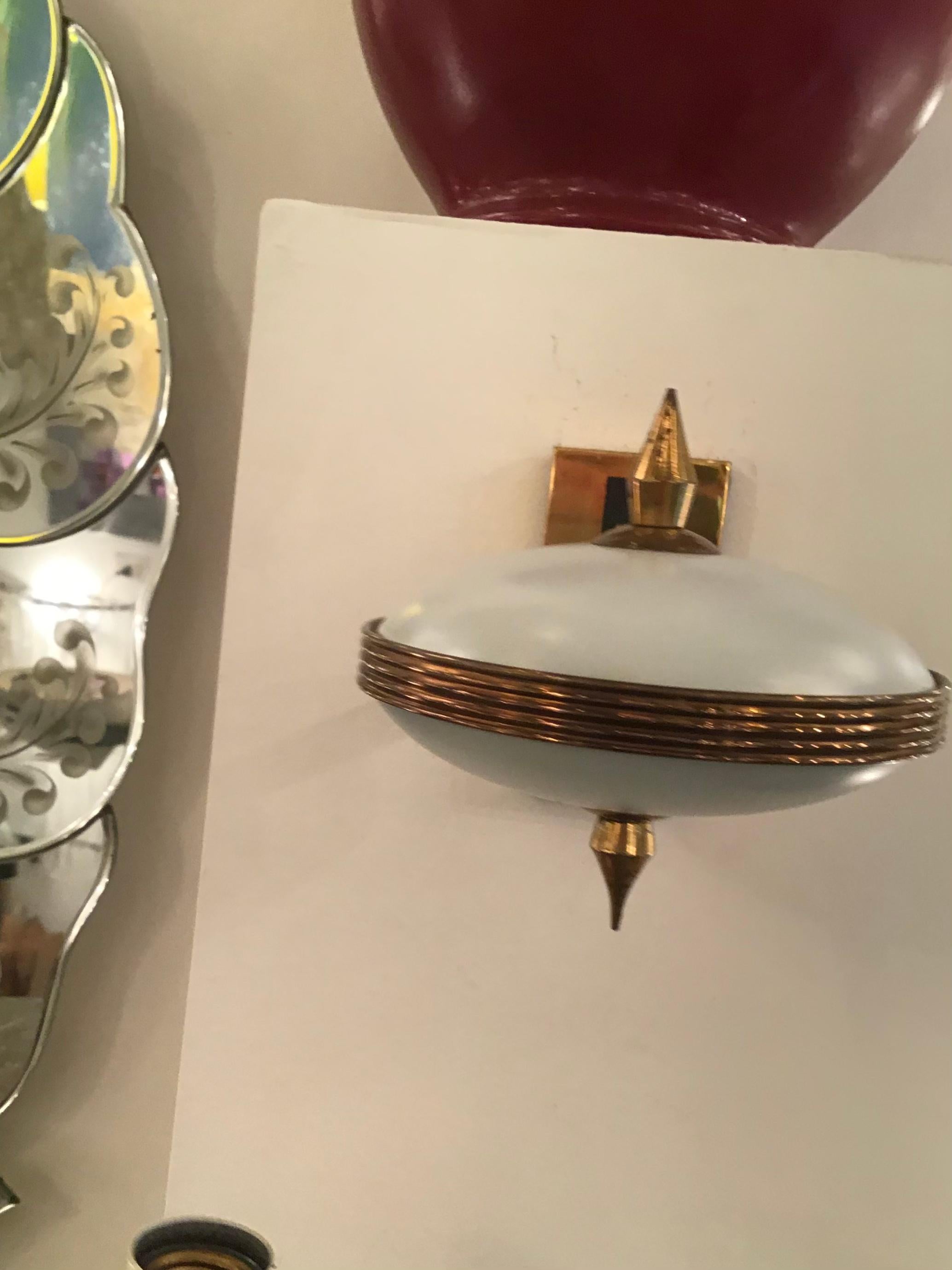 Stilnovo Style Sconces Brass Opaline Glass Iron, 1950, Italy 3