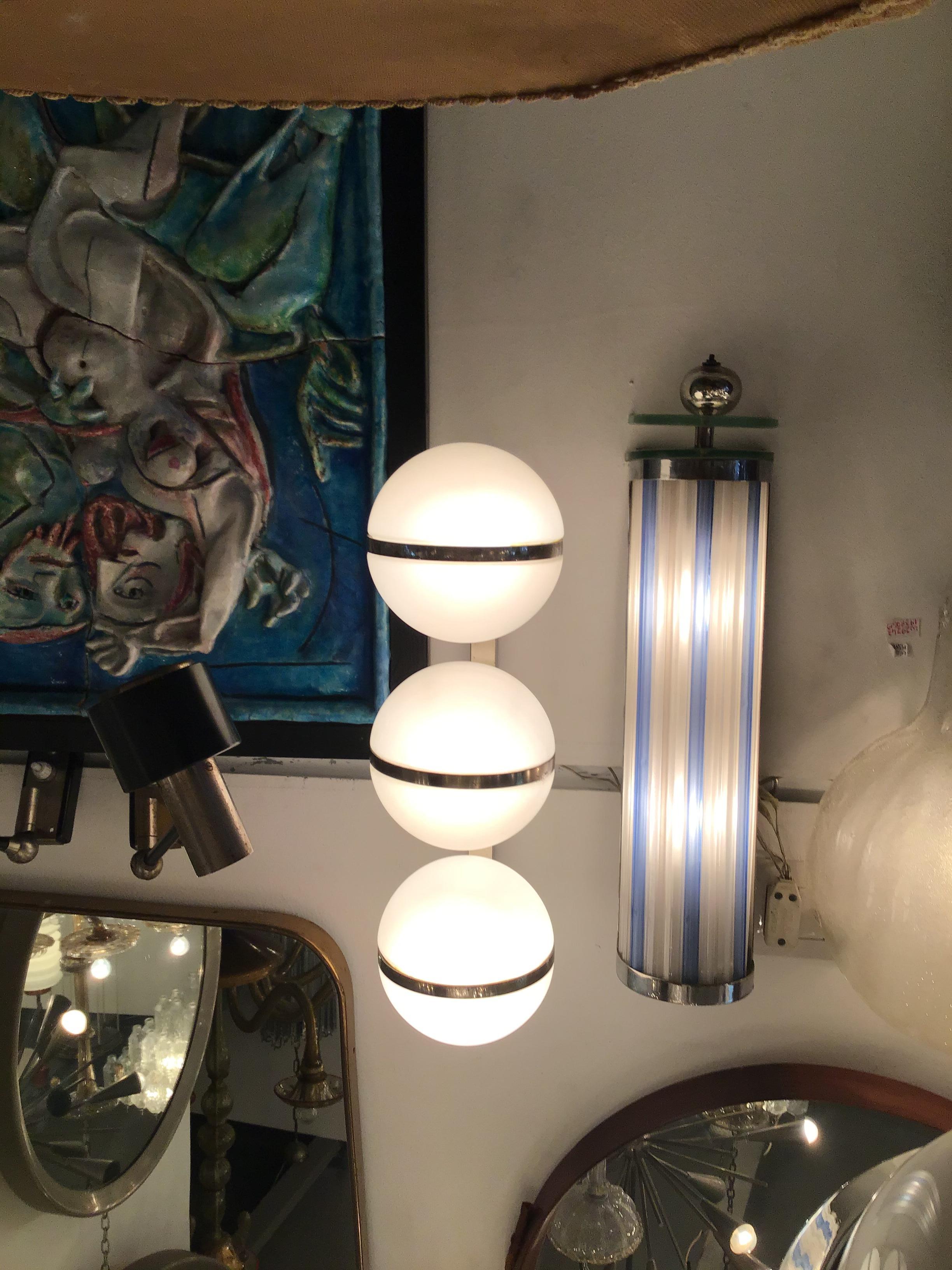Other Stilnovo Sconces Metal Crome Opaline Glass 1955 Italy For Sale