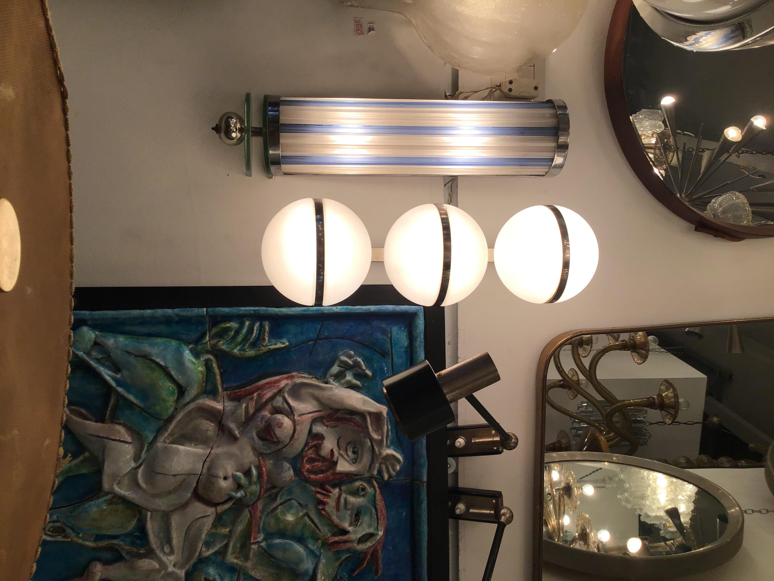 Stilnovo Sconces Metal Crome Opaline Glass 1955 Italy In Good Condition For Sale In Milano, IT