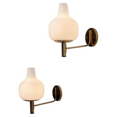 Stilnovo Sconces Pair in Brass and Opaline Italy 1950