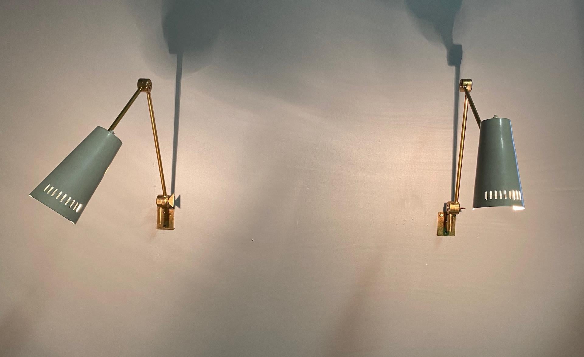 Stilnovo Signed Brass Adjustable Wall Lamp, 1950s 4