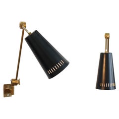 Stilnovo Signed Brass Adjustable Wall Lamp, 1950s
