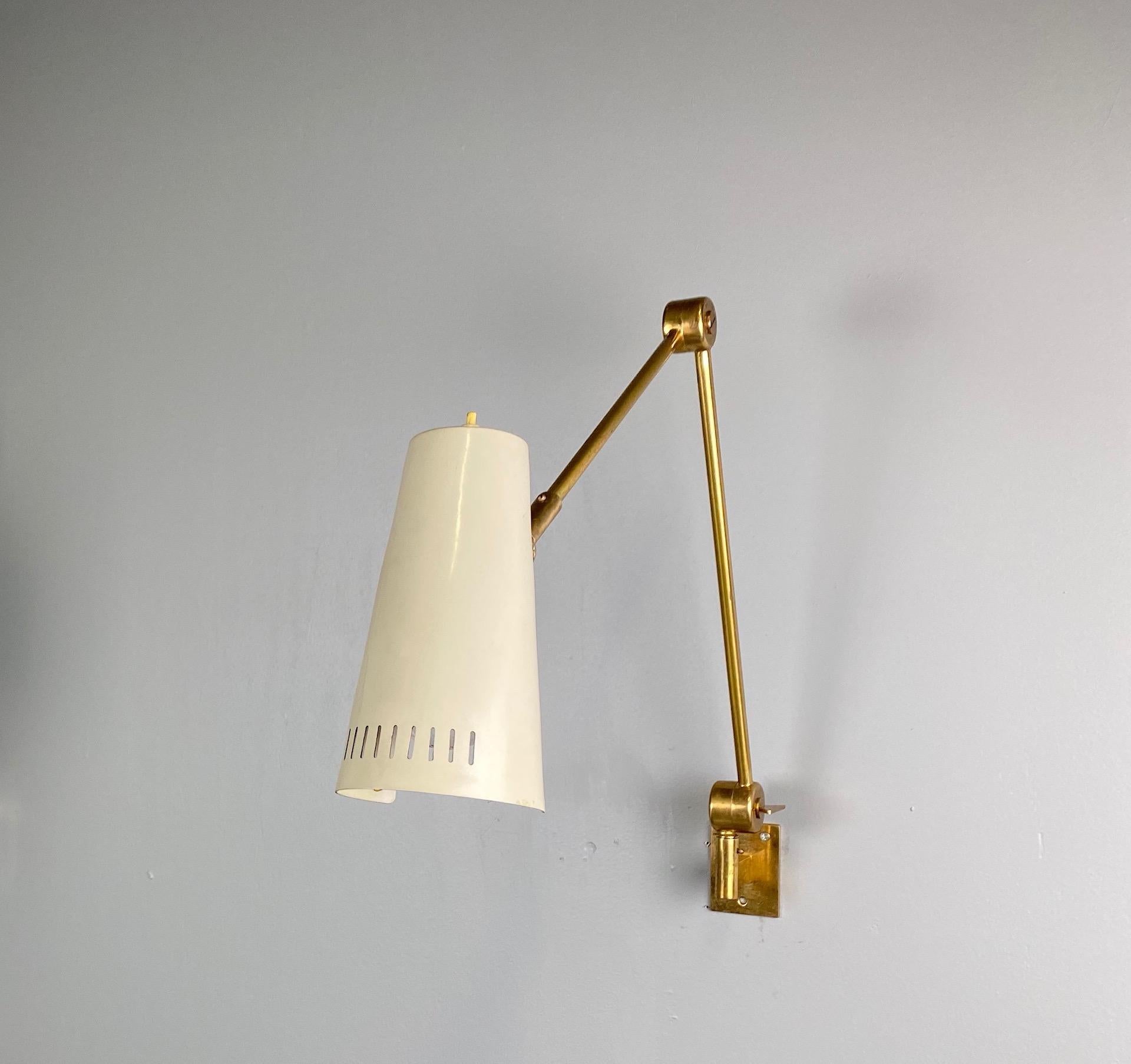 Mid-Century Modern Stilnovo Signed Brass Adjustable Wall Lamp, 1950s
