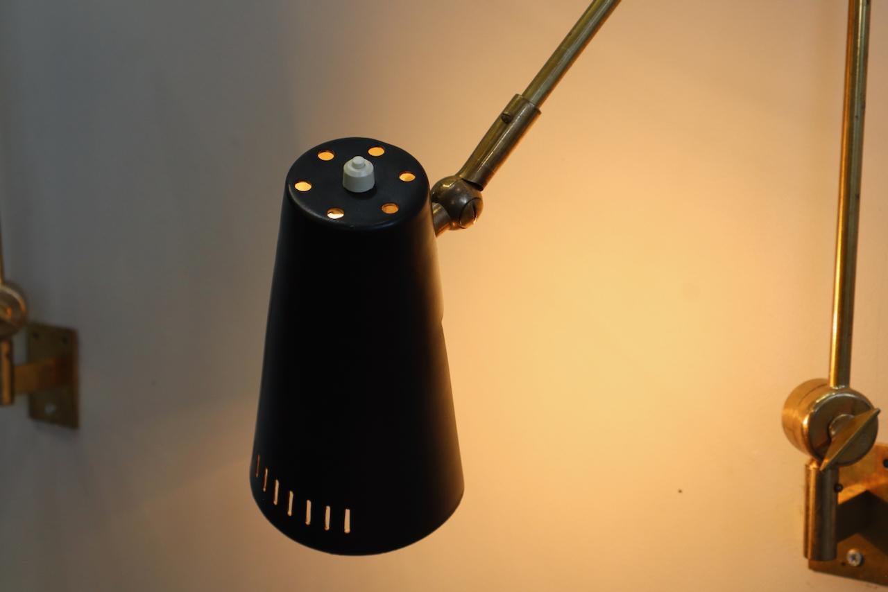 Mid-Century Modern Stilnovo Signed Brass Adjustable Wall Lamp, 1950s For Sale