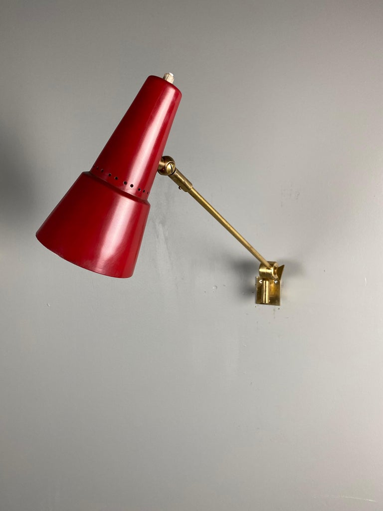 Stilnovo Signed Brass Adjustable Wall Lamp, 1950s For Sale 1