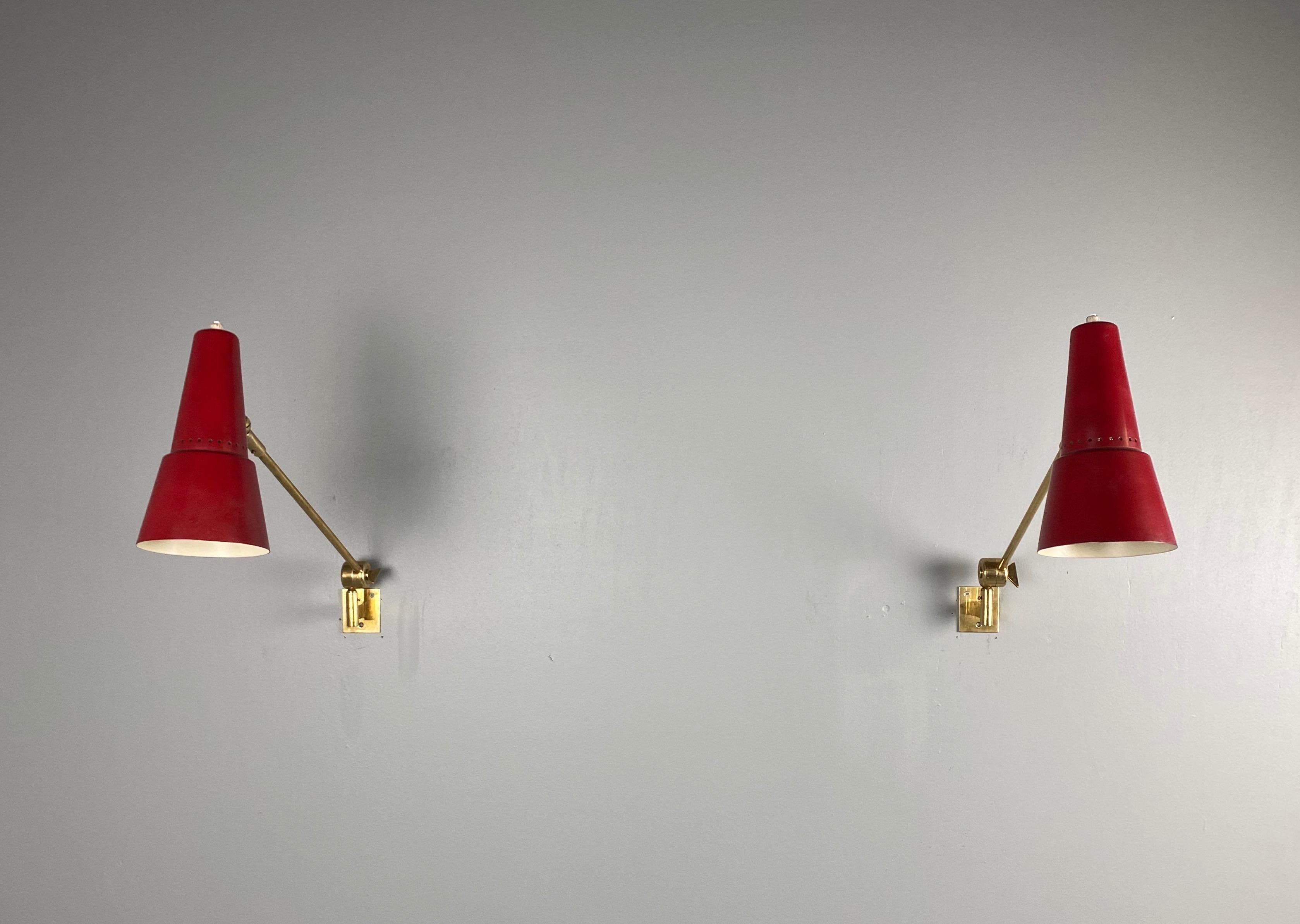 Stilnovo Signed Brass Adjustable Wall Lamp, 1950s 2