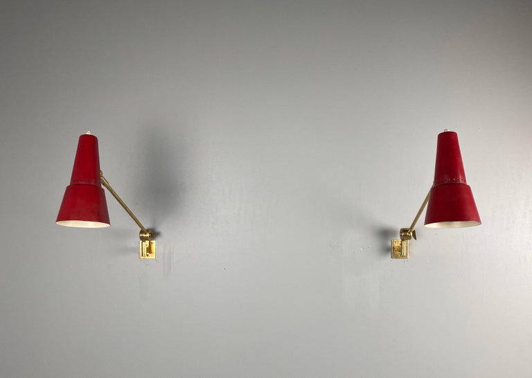 Stilnovo Signed Brass Adjustable Wall Lamp, 1950s For Sale 2