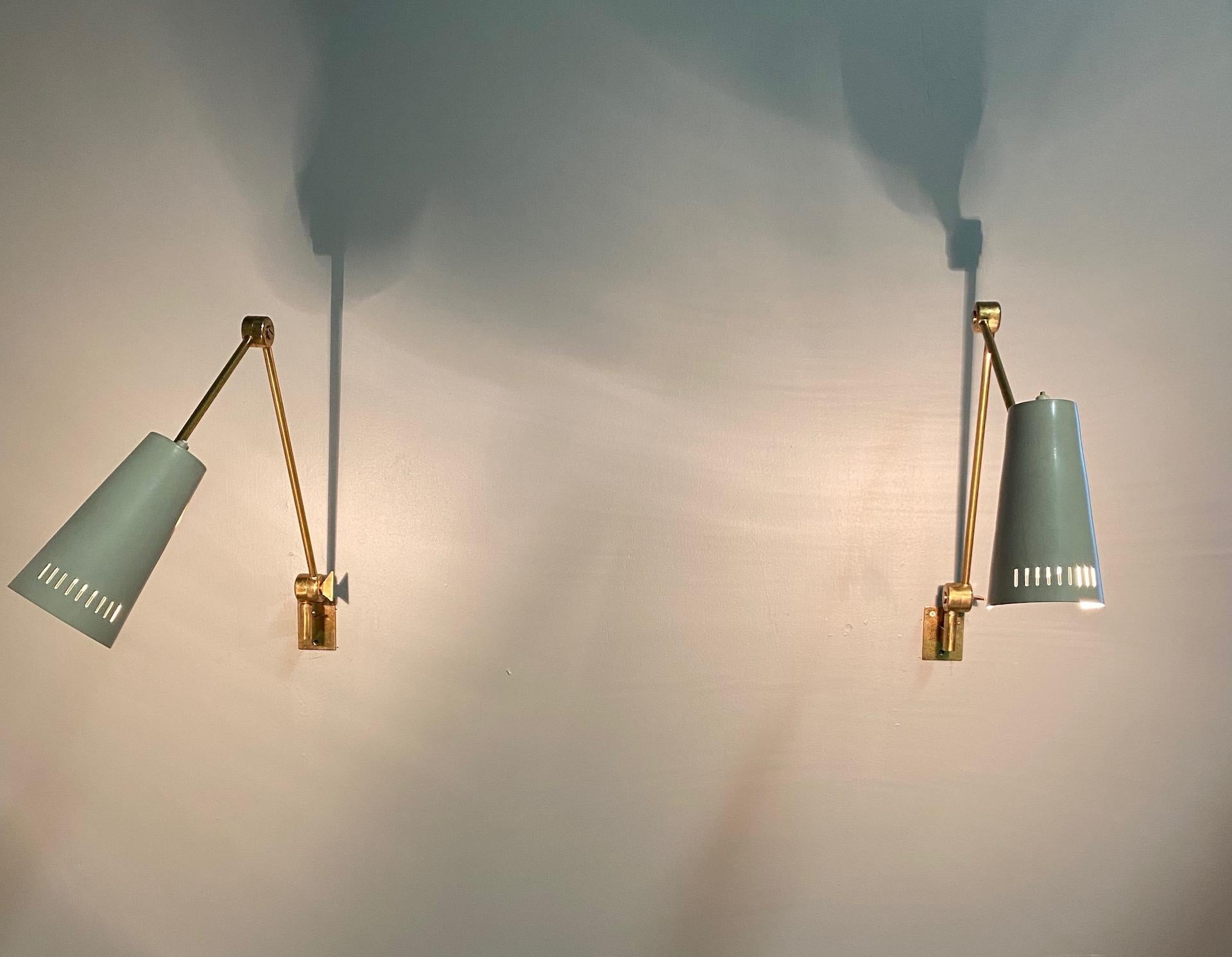 Stilnovo Signed Brass Adjustable Wall Lamp, 1950s 3