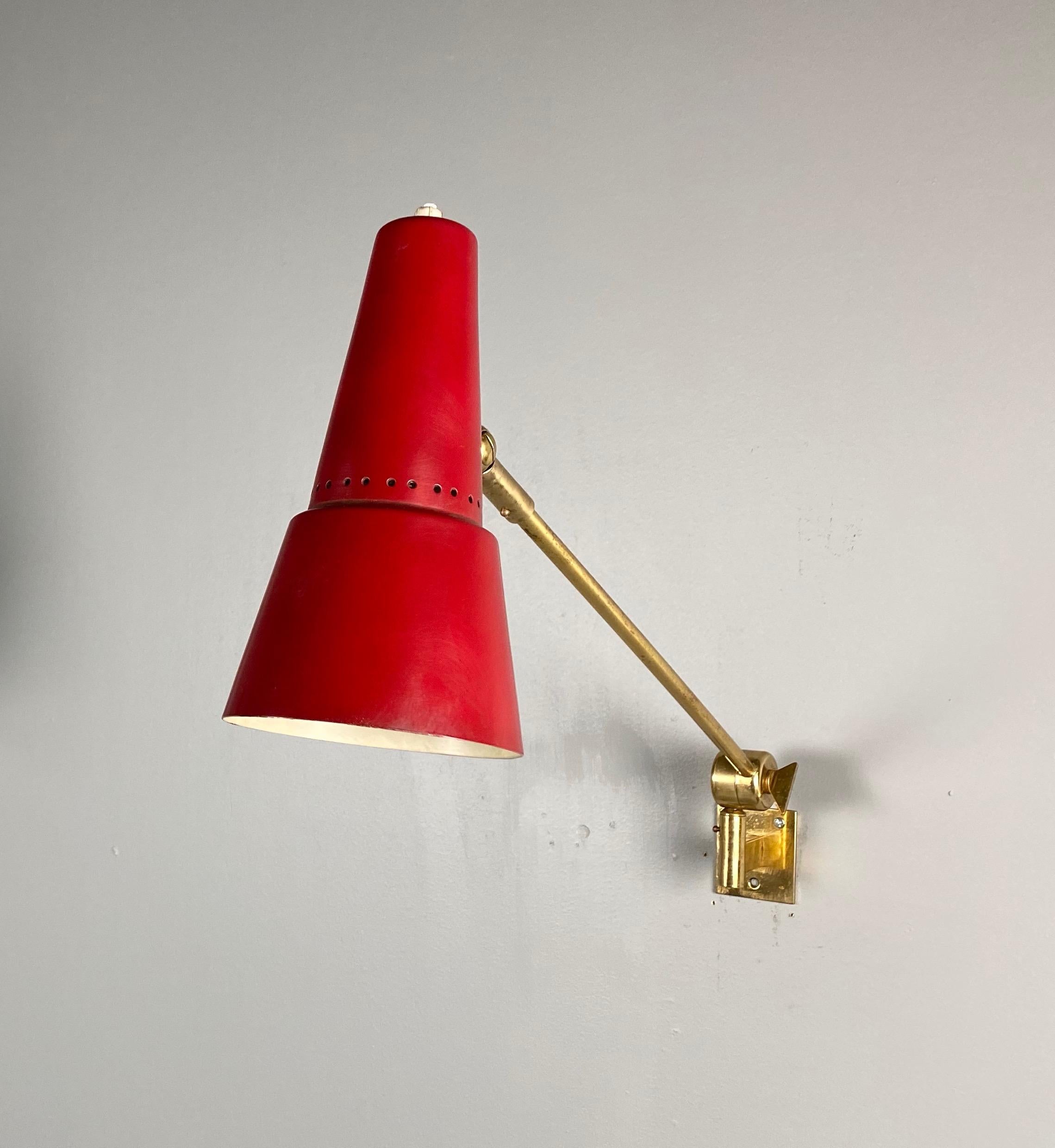 Stilnovo Signed Brass Adjustable Wall Lamp, 1950s 3