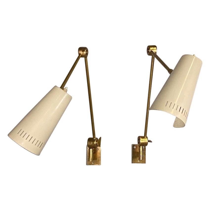 Stilnovo Signed Brass Adjustable Wall Lamp, 1950s