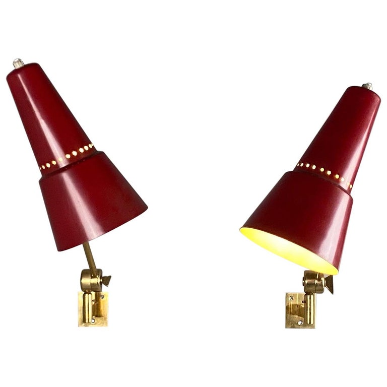 Stilnovo Signed Brass Adjustable Wall Lamp, 1950s For Sale