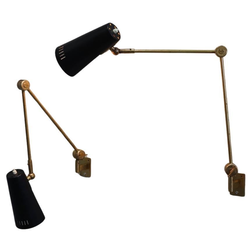 Stilnovo Signed Brass Adjustable Wall Lamp, 1950s For Sale