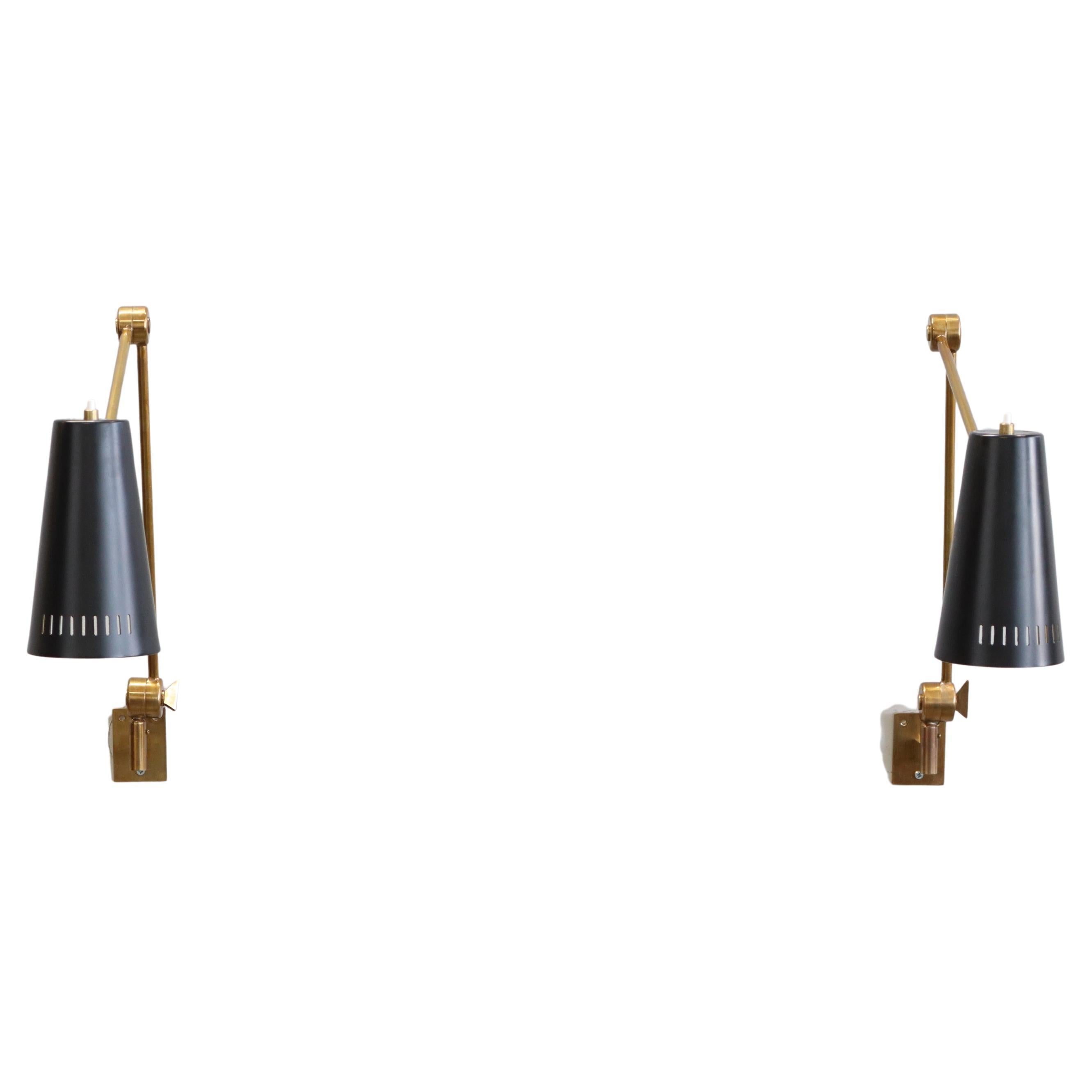 Stilnovo Signed Brass Adjustable Wall Lamp, 1950s