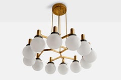 Stilnovo, Sizeable Chandelier, Brass, Metal, Glass, Italy, 1950s