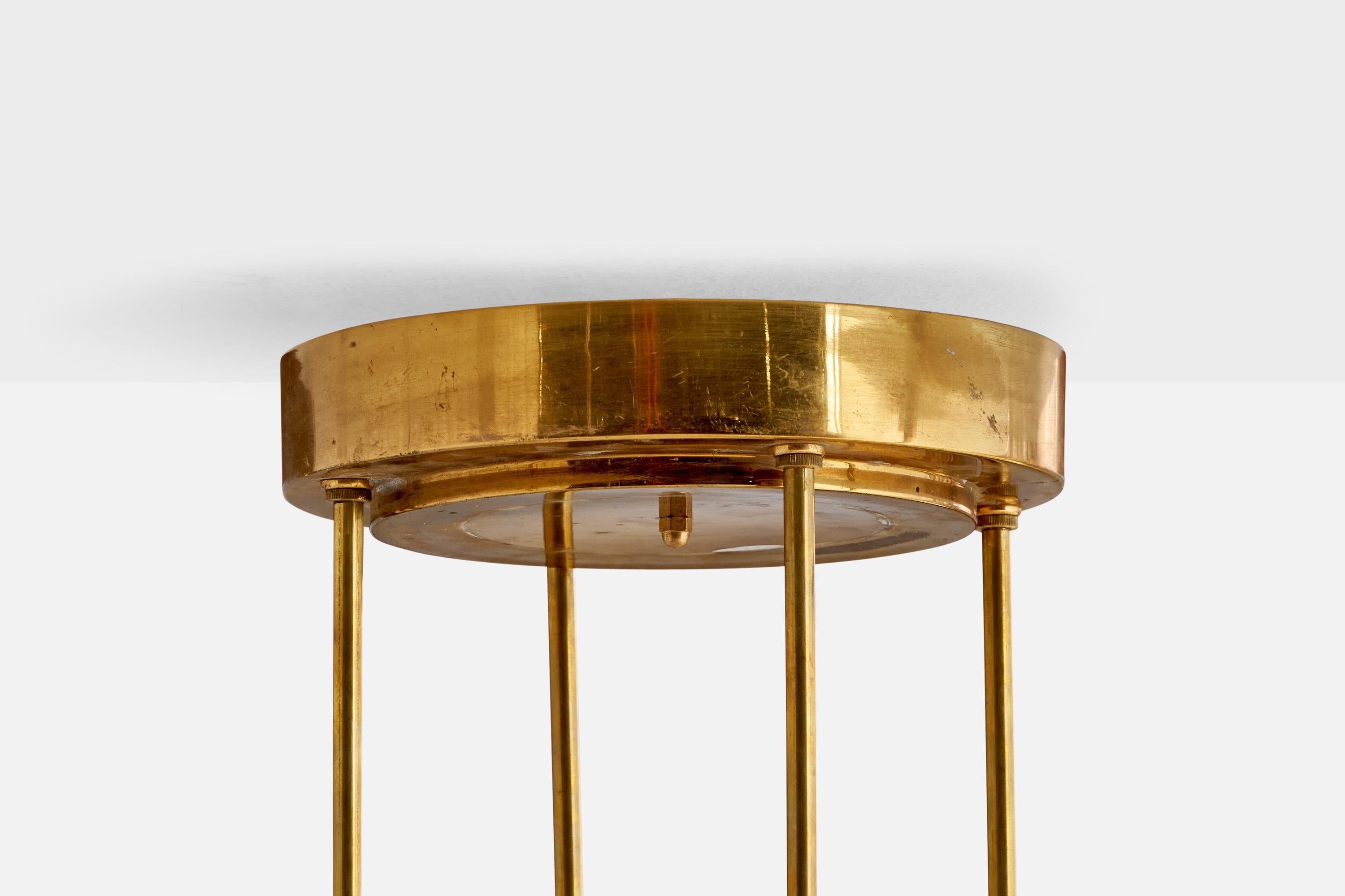 Stilnovo, Sizeable Chandelier, Brass, Metal, Glass, Italy, 1950s For Sale 2