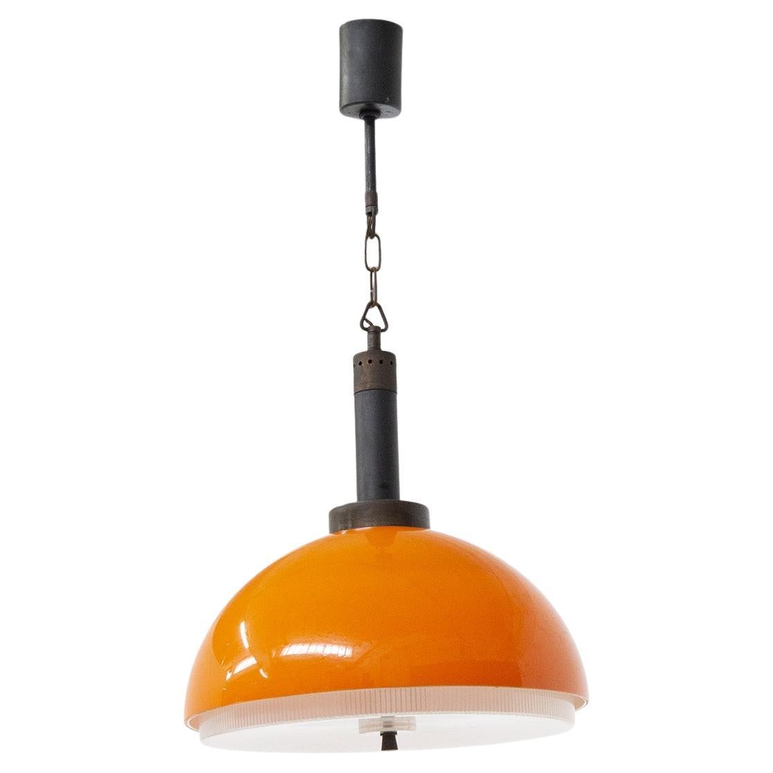 Stilnovo Space Age Ceiling Lamp in Brass and Painted Aluminium For Sale