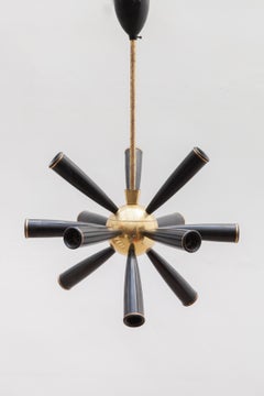 Sputnik Black and Brass Twelve Light Chandelier, 1950s, Italy
