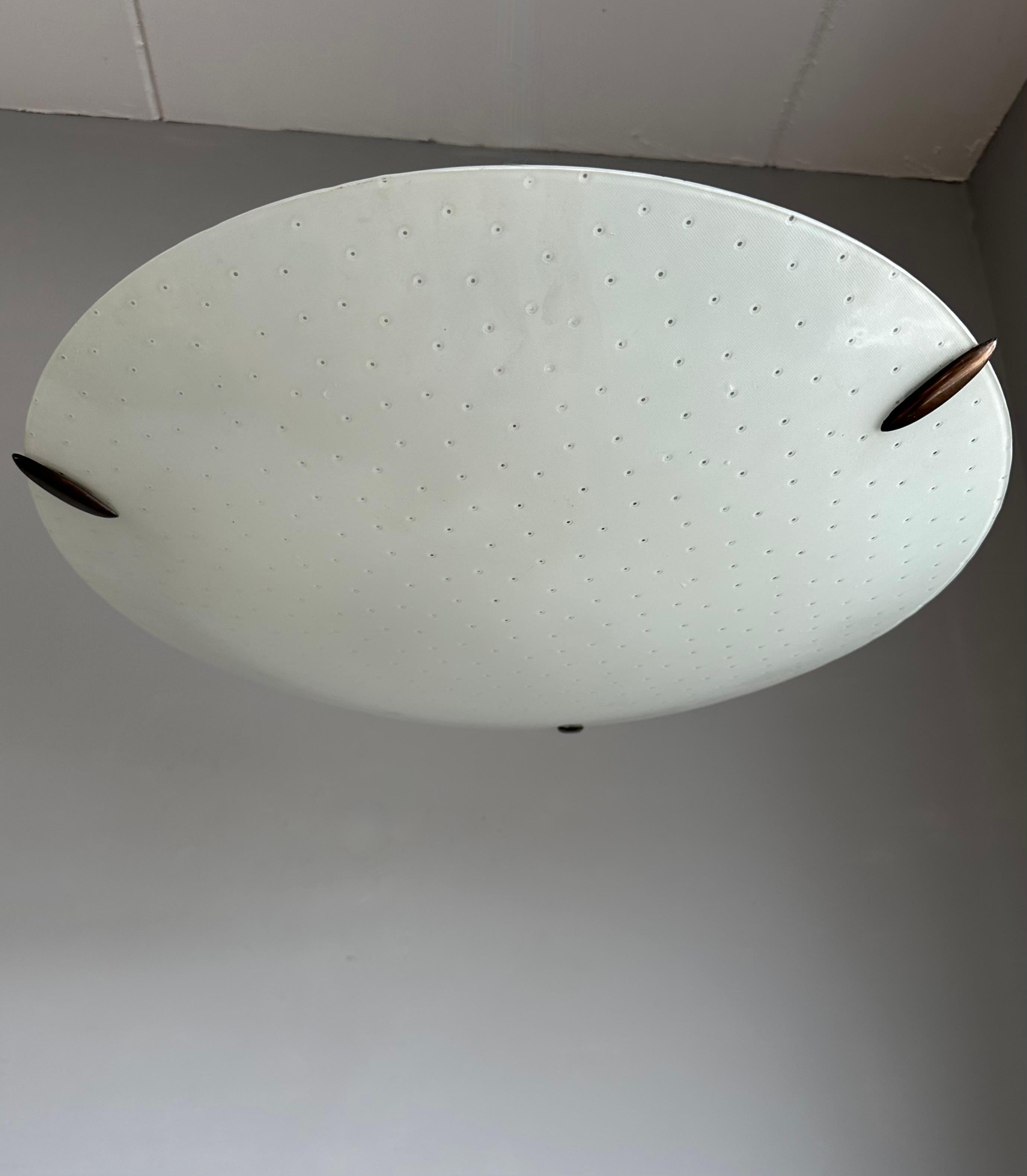Stilnovo Style 3 Light Mid-Century Modern Art Glass, Holes Pattern Flush Mount In Excellent Condition For Sale In Lisse, NL