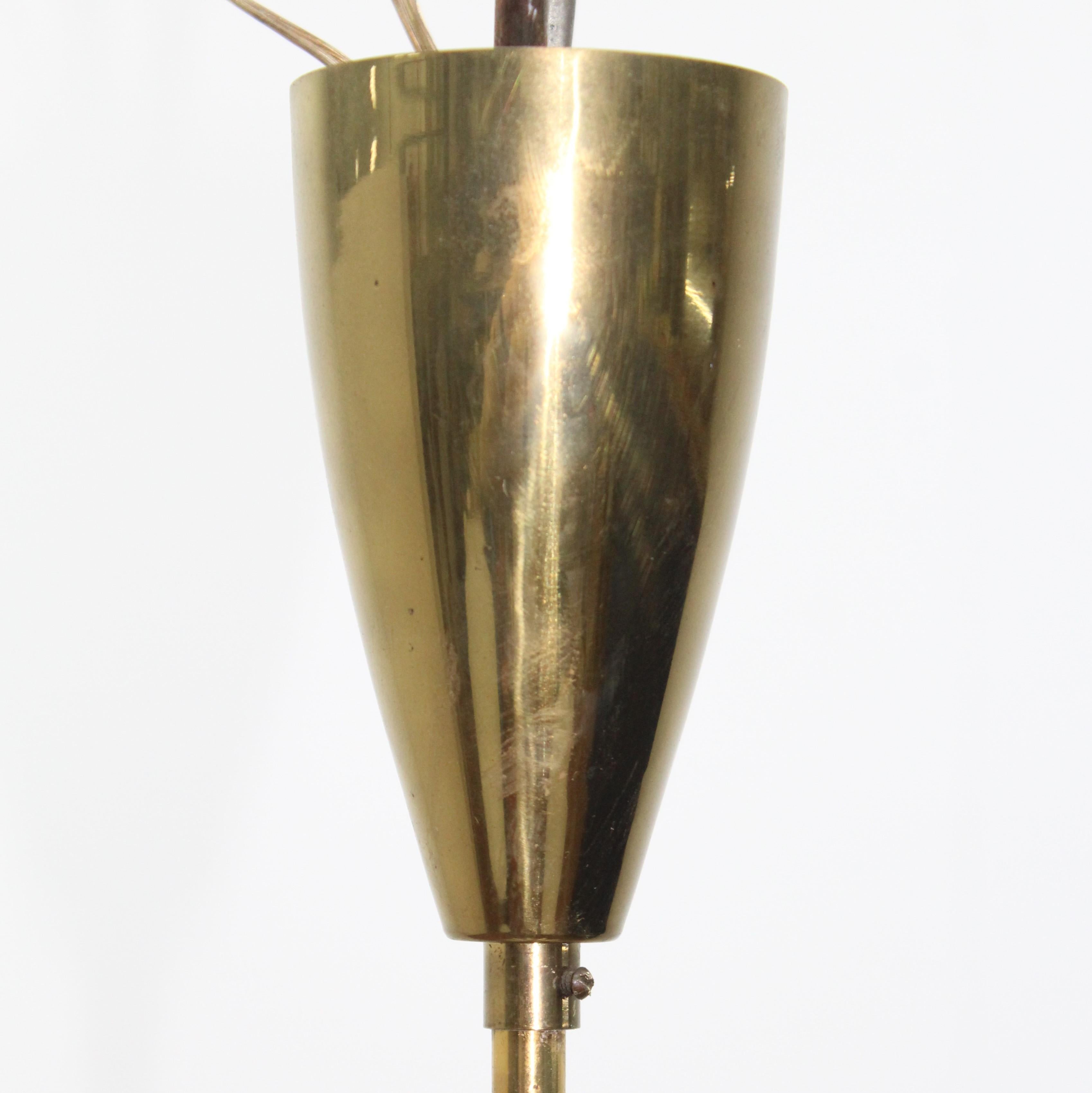 Midcentury Brass and Opaline Glass Chandelier Stilnovo  Italy 1950s  7