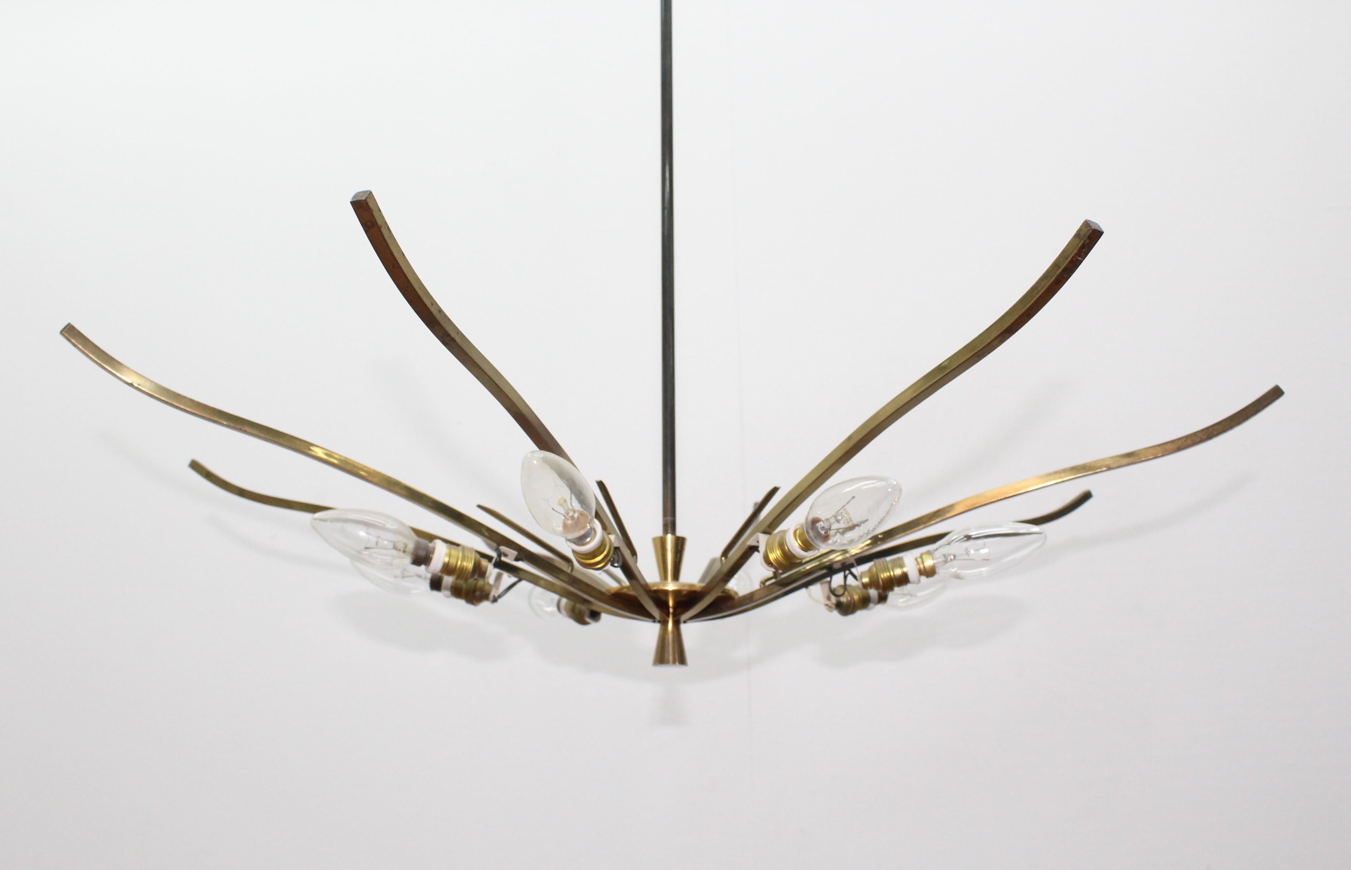 Midcentury Brass and Opaline Glass Chandelier Stilnovo  Italy 1950s  11