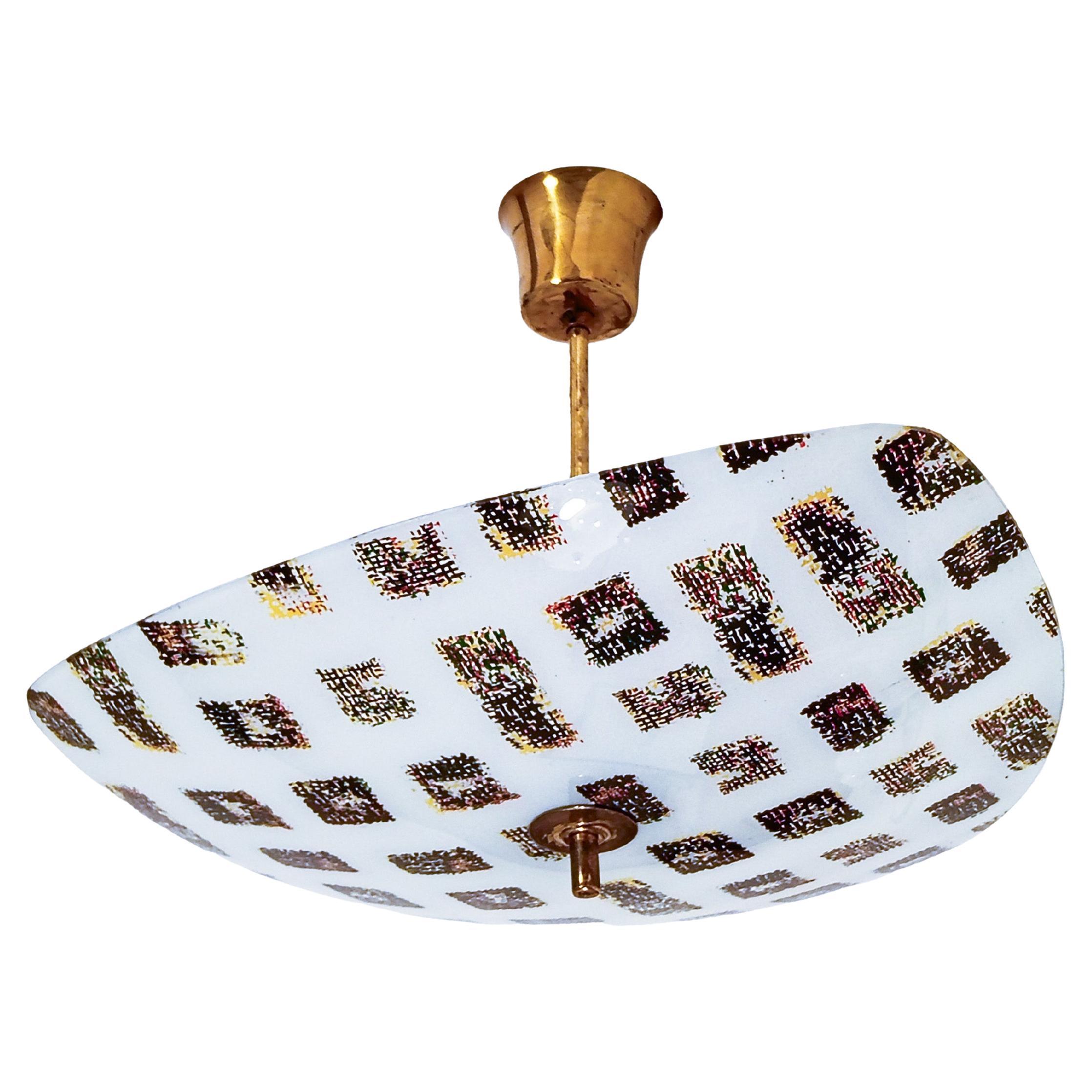 Stilnovo style. Atomic Era glass flush mount, Italy, 1950s