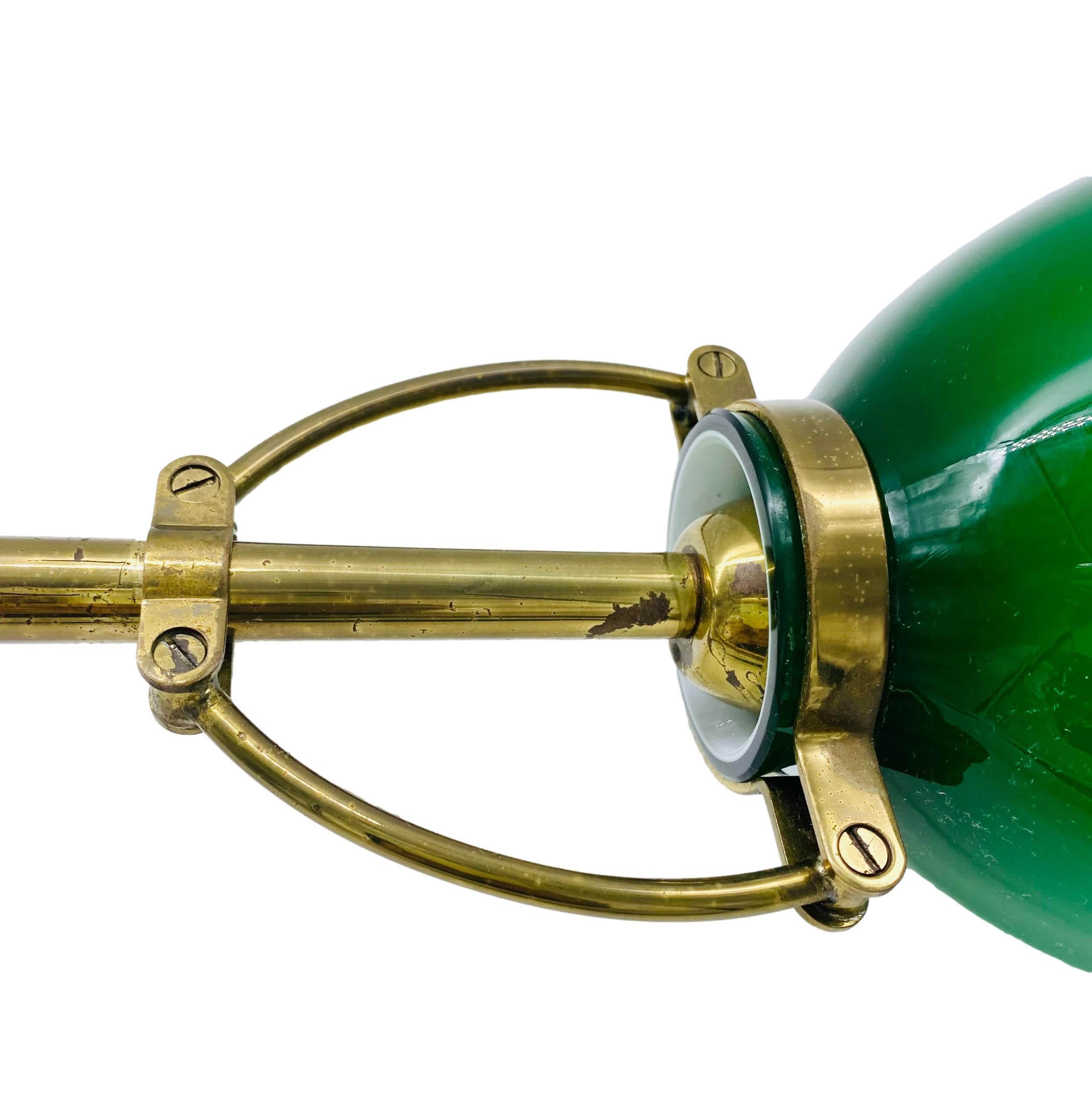 Mid-Century Modern Stilnovo Style Brass and Green Glass Sconce, Italy 1950 For Sale