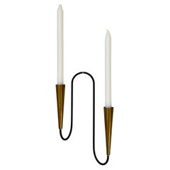 Antique Stilnovo Style Brass Black Wall Candle Holder, 1940s