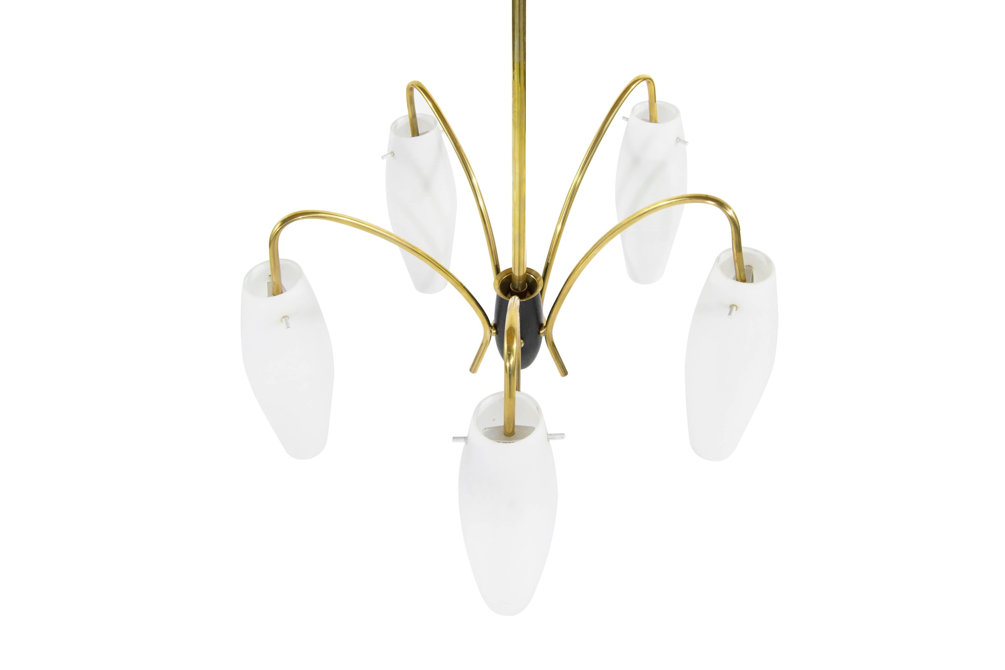 Mid-Century Modern Stilnovo Style Brass Chandelier, Italy, 1950s