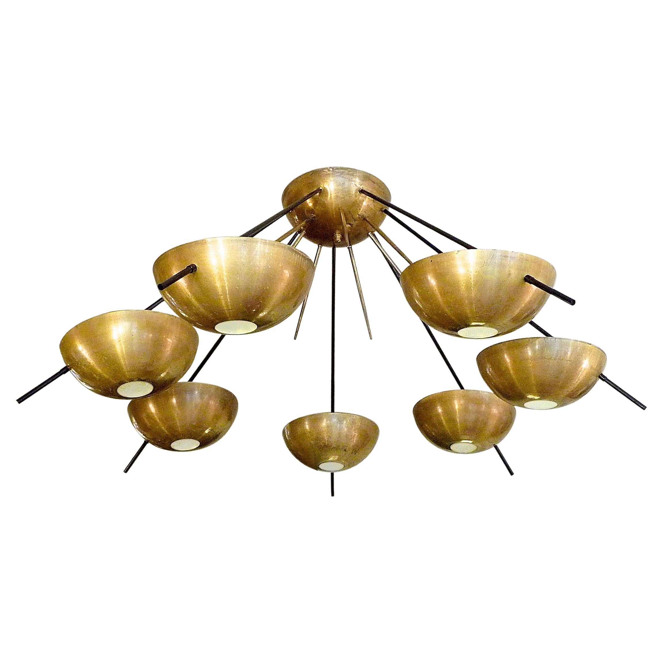 Lampada a cupola in ottone in stile Stilnovo