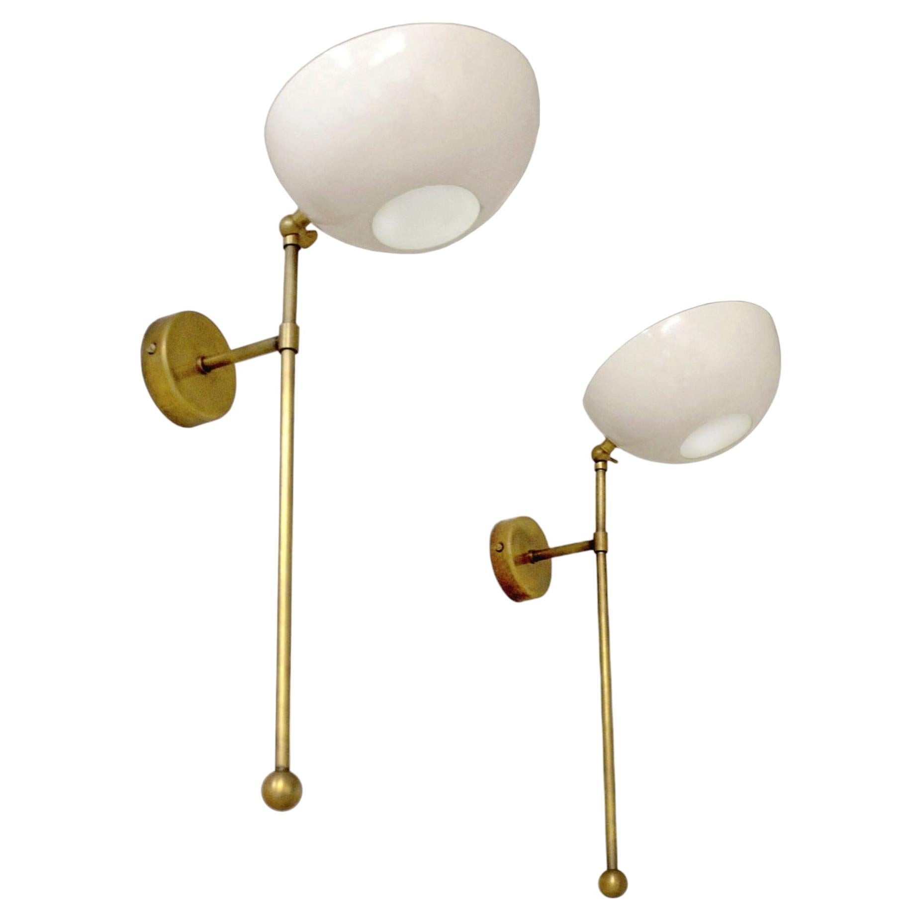 Stilnovo-Style Brass & Ivory Wall Lights with Adjustable Shades