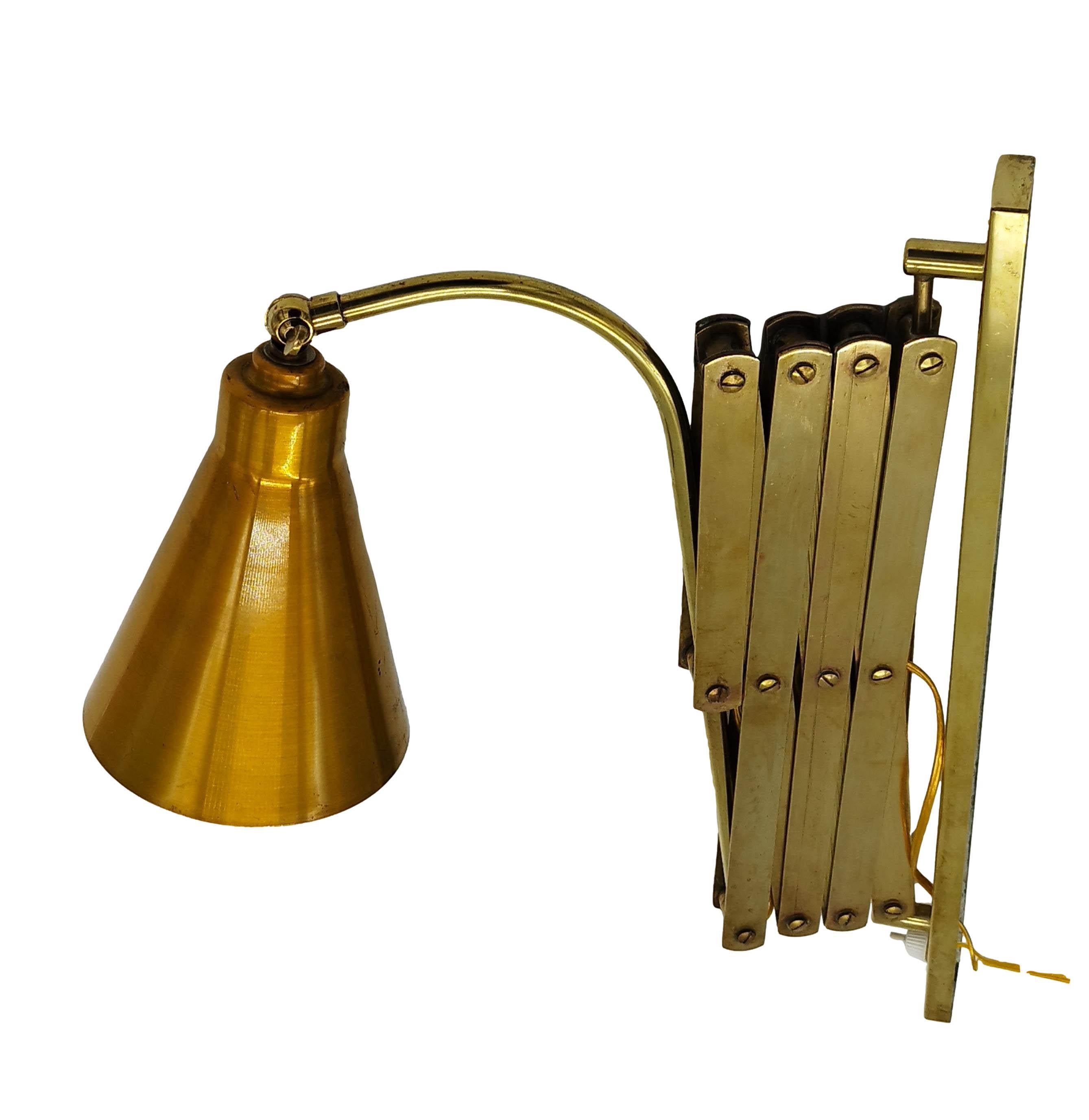 Italian Stilnovo Style Brass Scissor Wall Lamp, Italy, 1960s