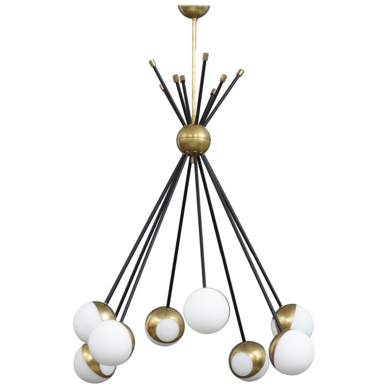 Stilnovo Style Brass Sputnik Chandelier For Sale