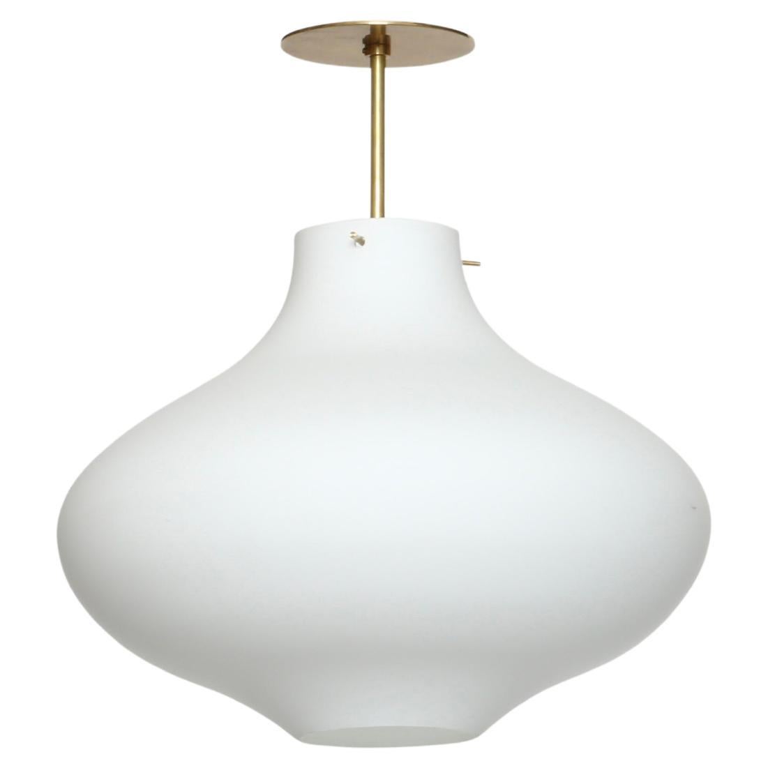 Stilnovo style ceiling pendant.
Opaline glass, brass.
Made exclusively for us in Italy.
Takes 1 Edison base bulb.
Complimentary US rewiring upon request.
1 pendant is in stock. More available.
Inquire about lead time.
Price is for 1 pendant.
Please