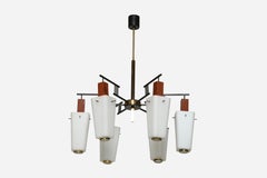 Stilnovo style chandelier, opaline glass and brass, Italy circa 1960s