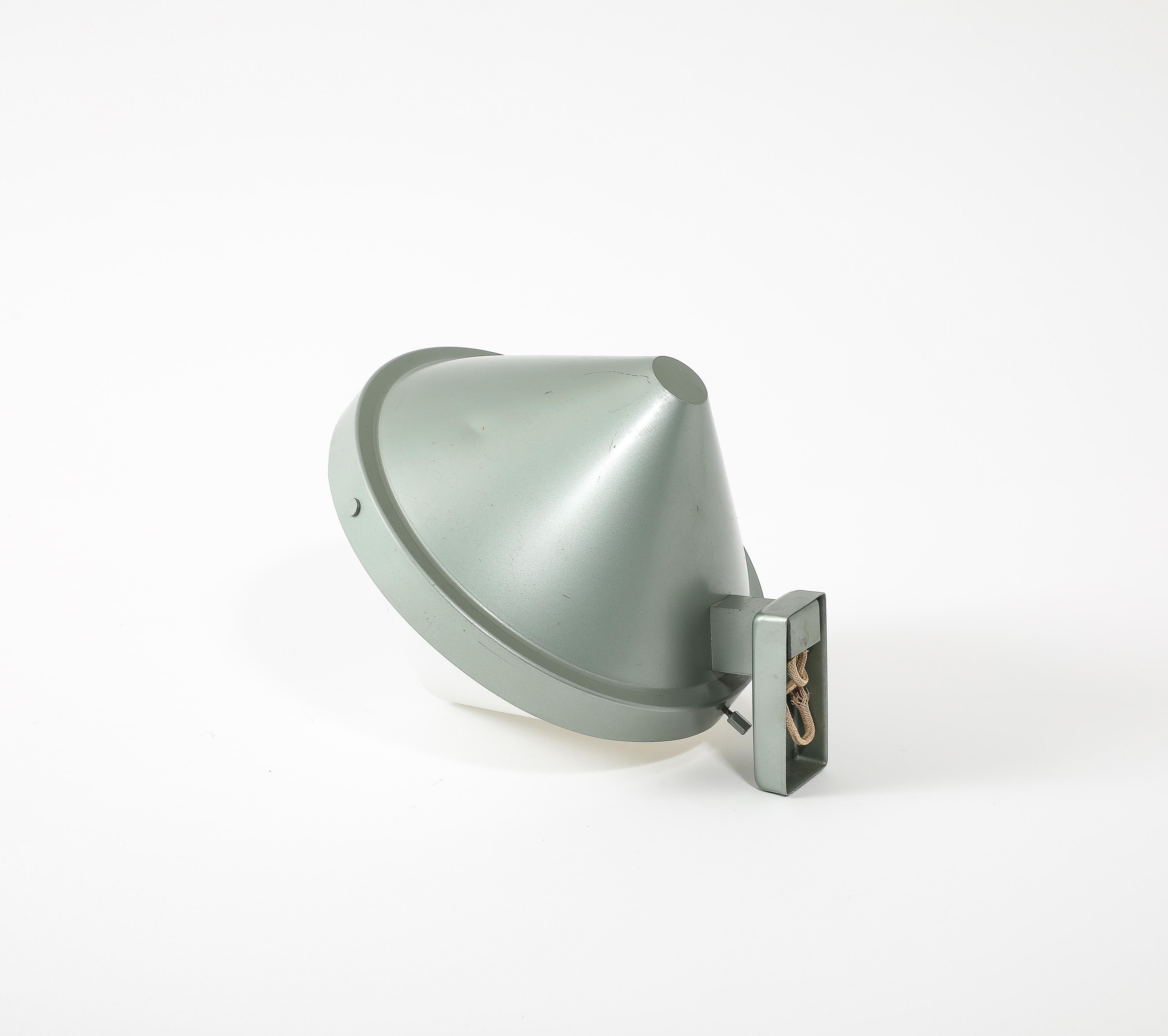 Italian Stilnovo Style Cone-shaped Industrial Sconce in Sea Foam Enamel, Italy, 1960’s For Sale