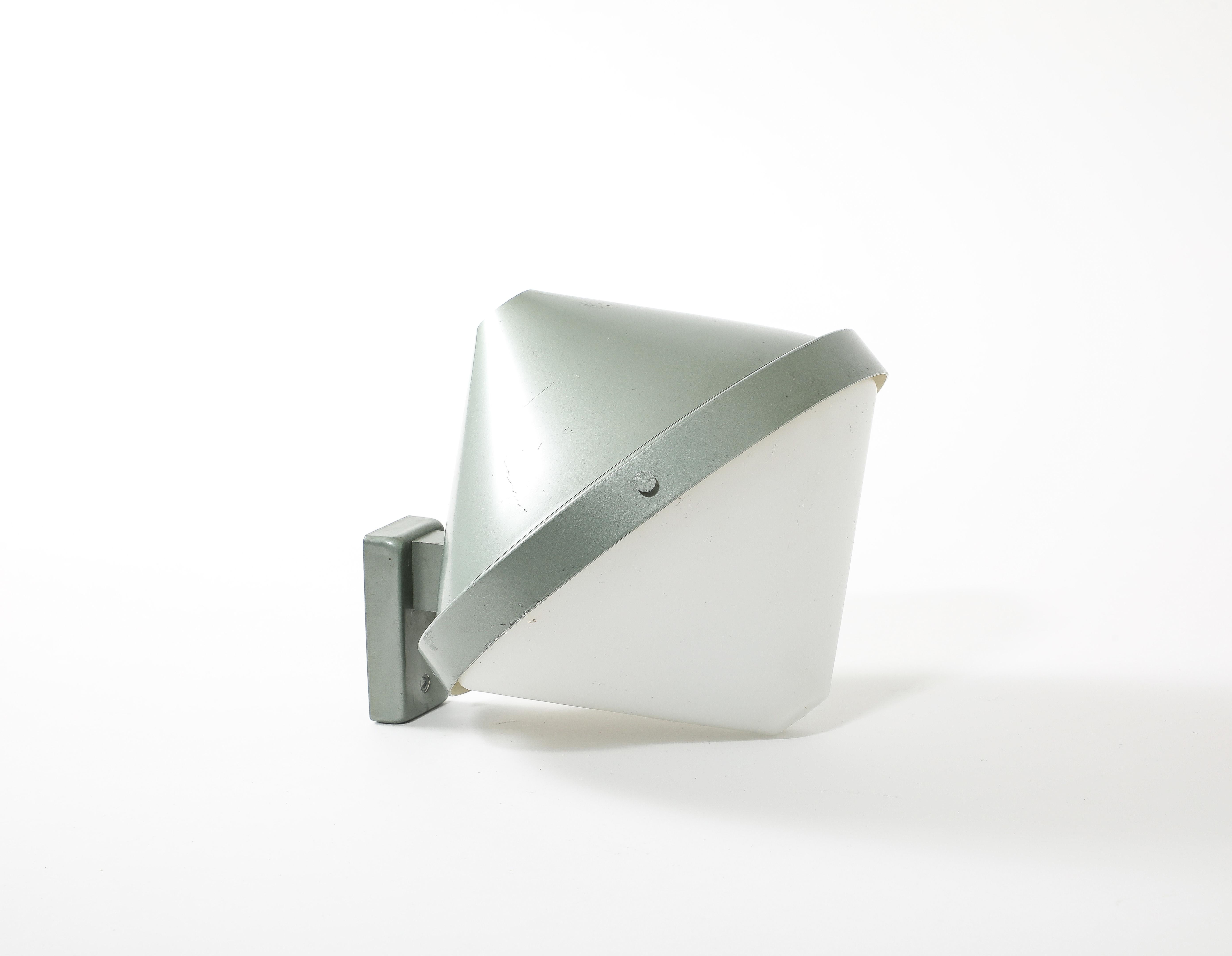 20th Century Stilnovo Style Cone-shaped Industrial Sconce in Sea Foam Enamel, Italy, 1960’s For Sale