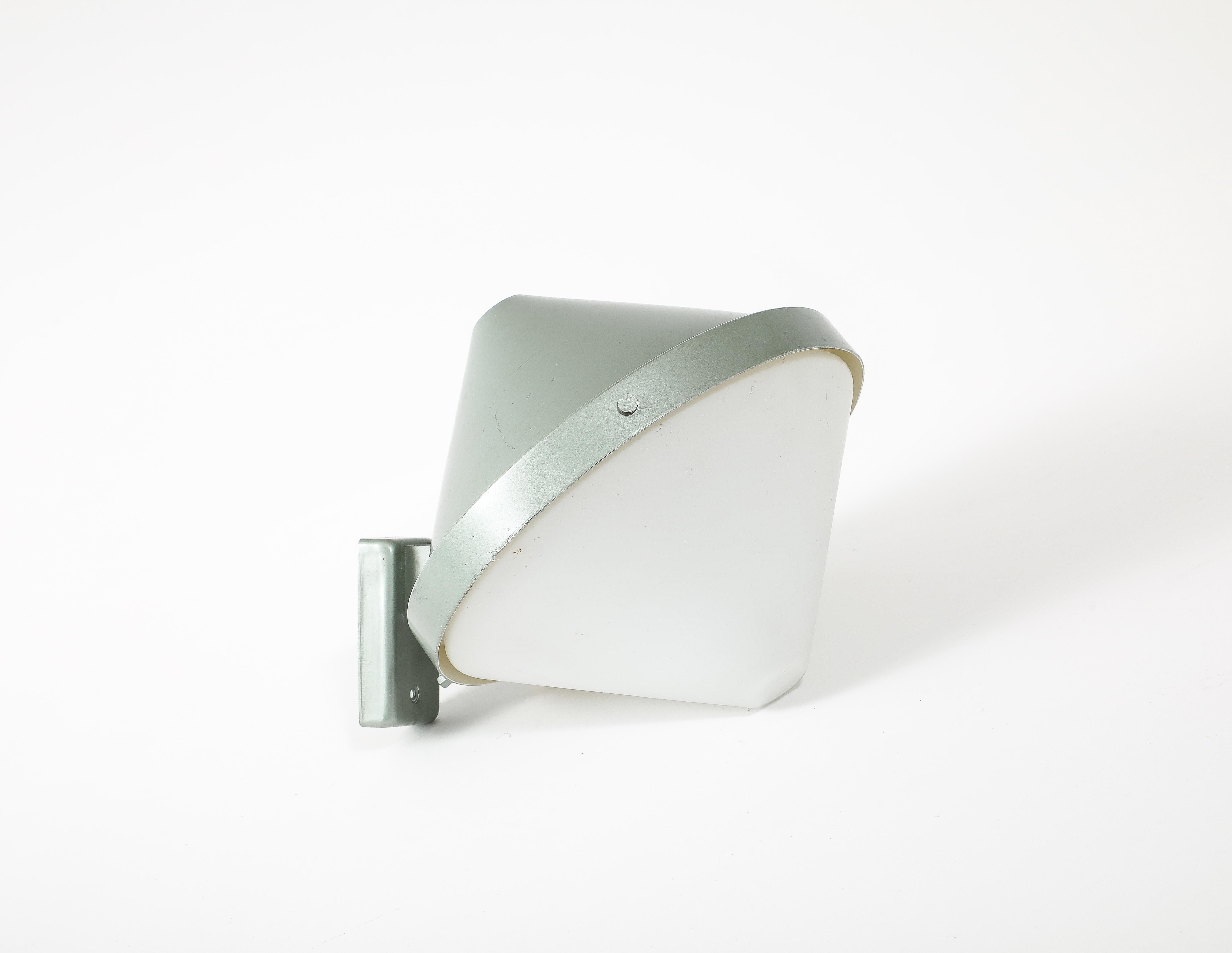 Steel Stilnovo Style Cone-shaped Industrial Sconce in Sea Foam Enamel, Italy, 1960’s For Sale
